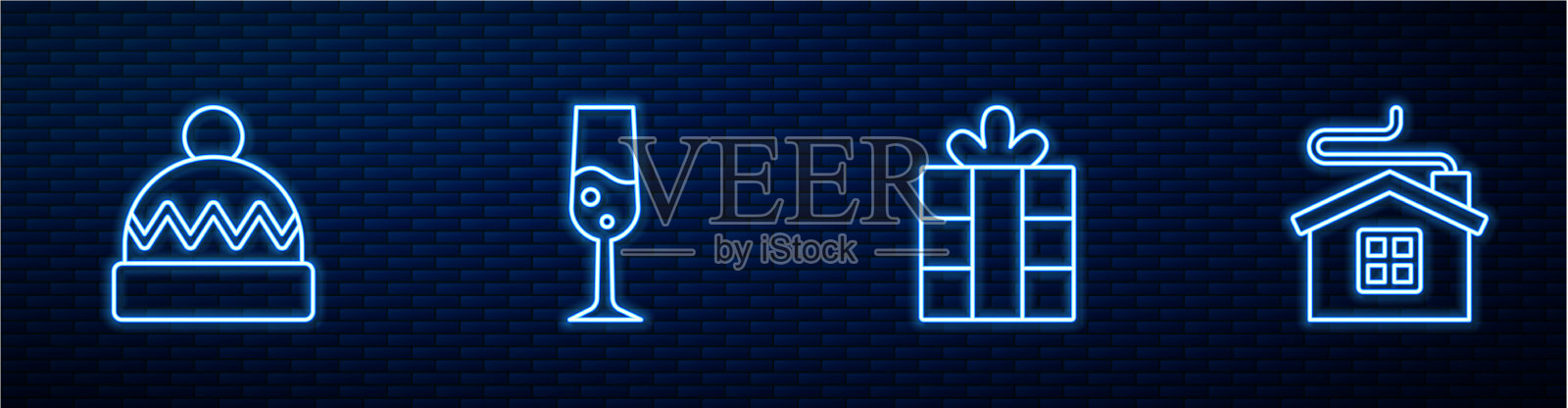 集行礼盒冬季帽子玻璃香槟插画图片素材