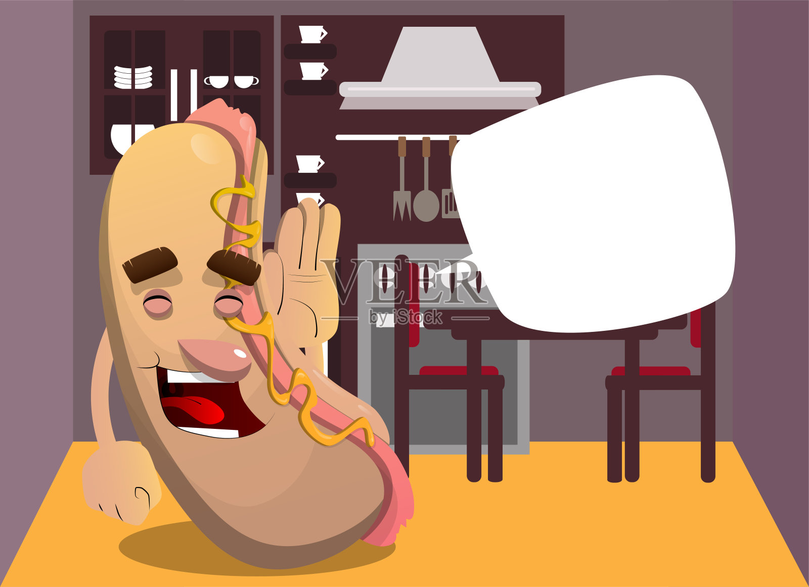 “热狗”手牵着耳朵听着。插画图片素材