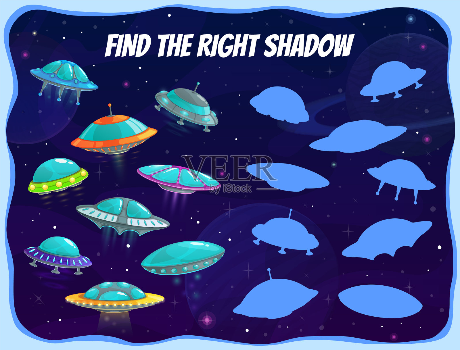 太空阴影儿童游戏与宇宙飞船拼图插画图片素材