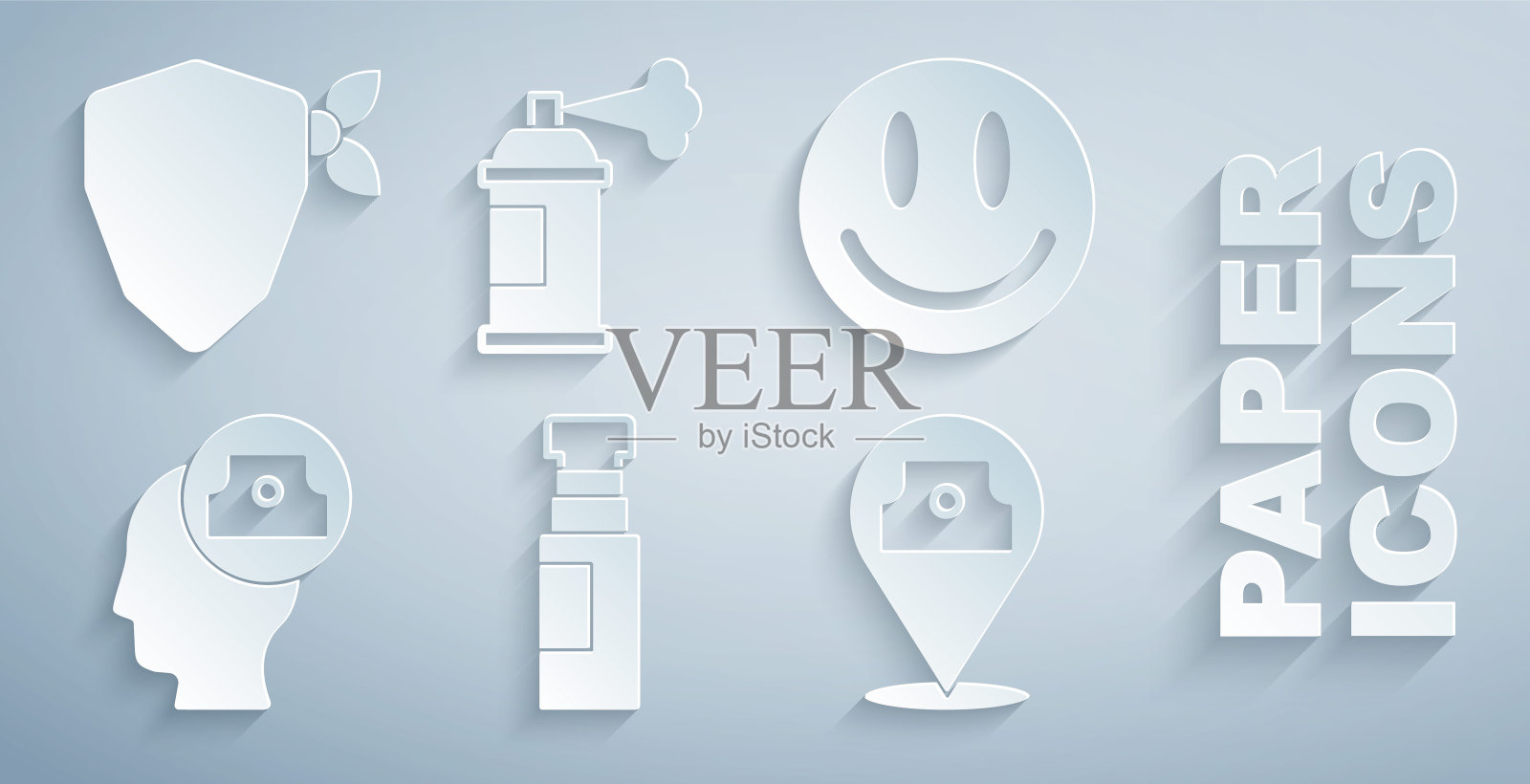 设置标记笔，微笑的脸，喷雾罐喷嘴盖，油漆喷雾，汪达尔图标。向量图标素材