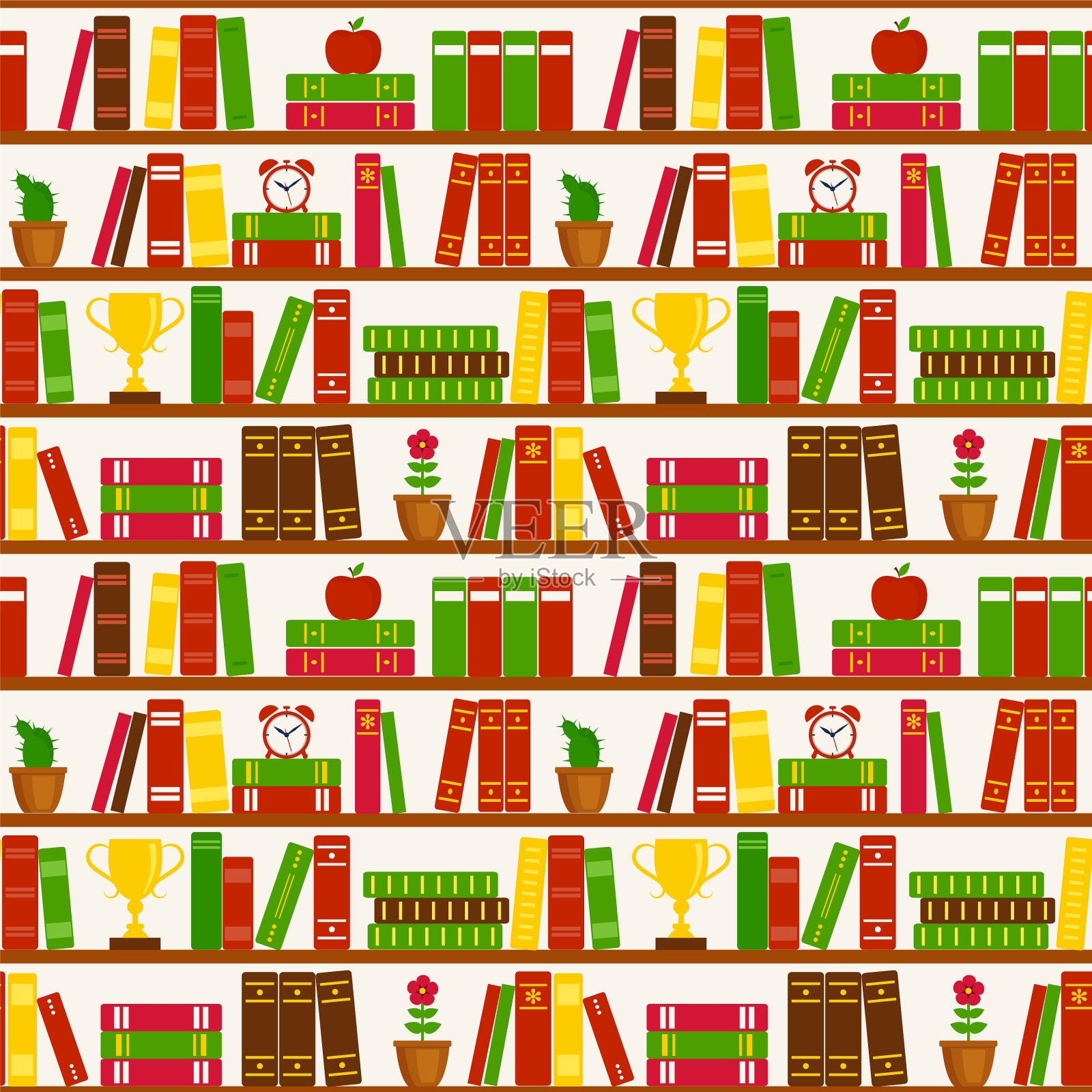 无缝背景与书架模式插画图片素材