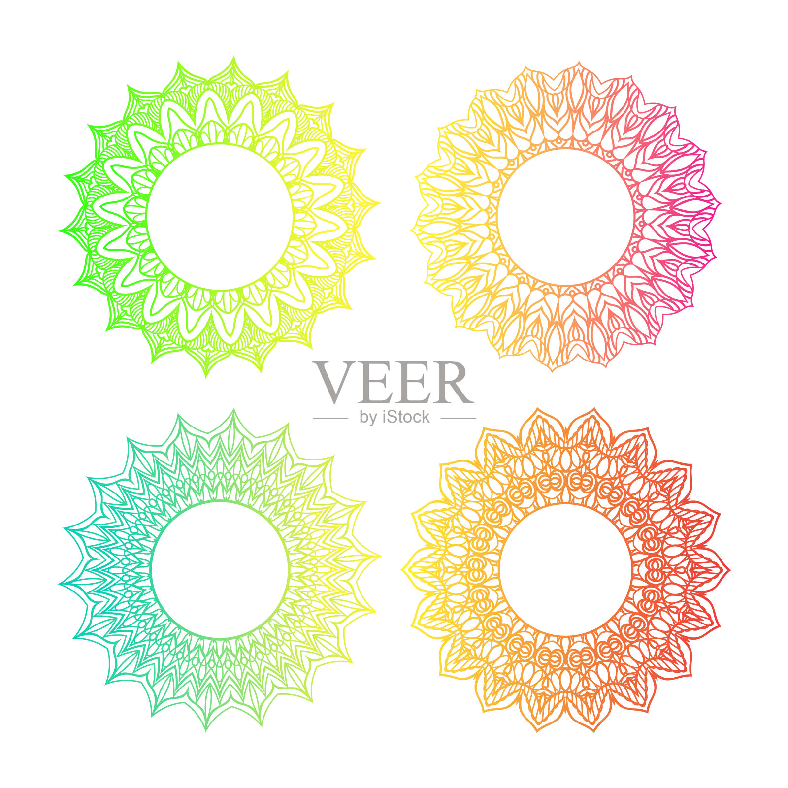 在白色背景上设置帧梯度曼荼罗插画图片素材