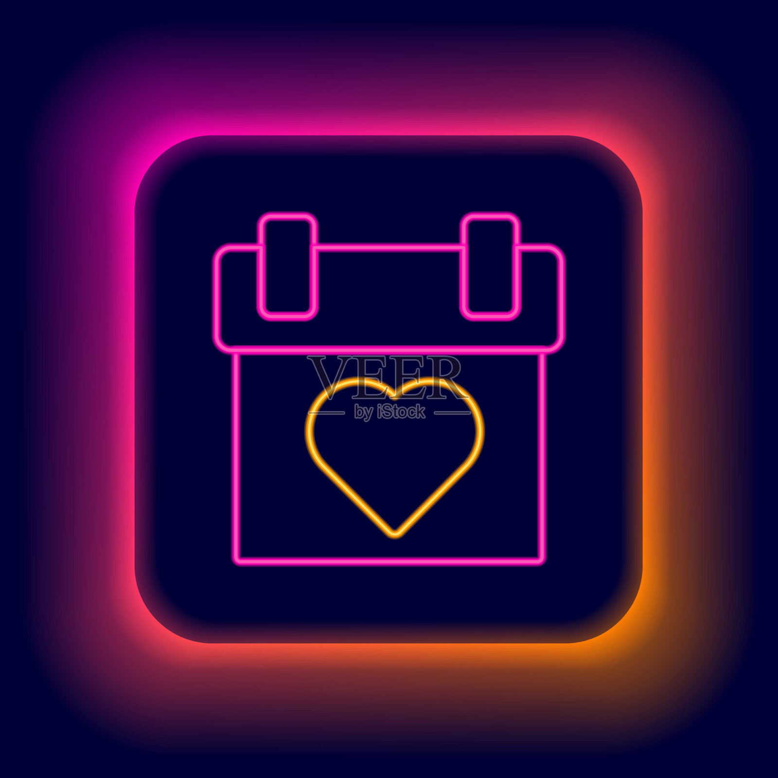 发光的霓虹灯线日历图标孤立在黑色插画图片素材