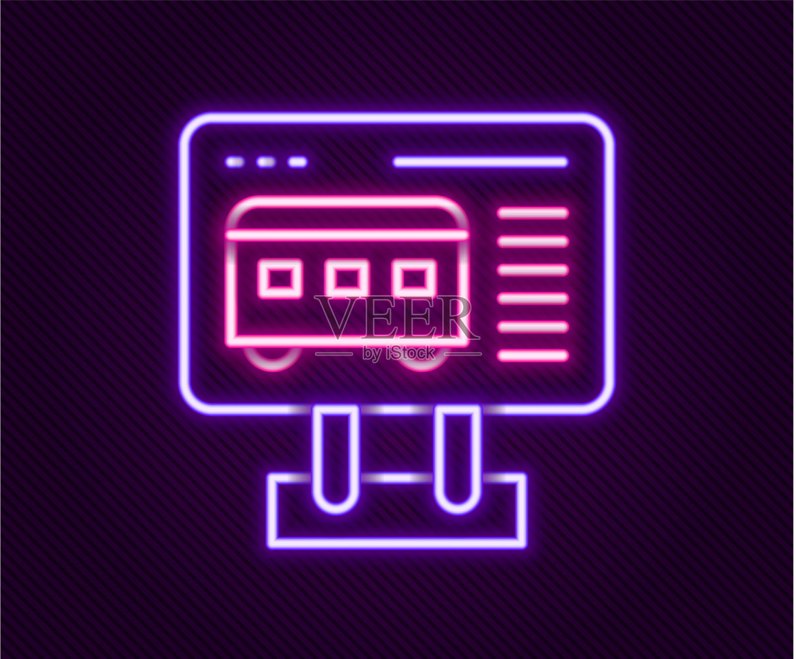 霓虹灯闪烁的售票处排队买票插画图片素材