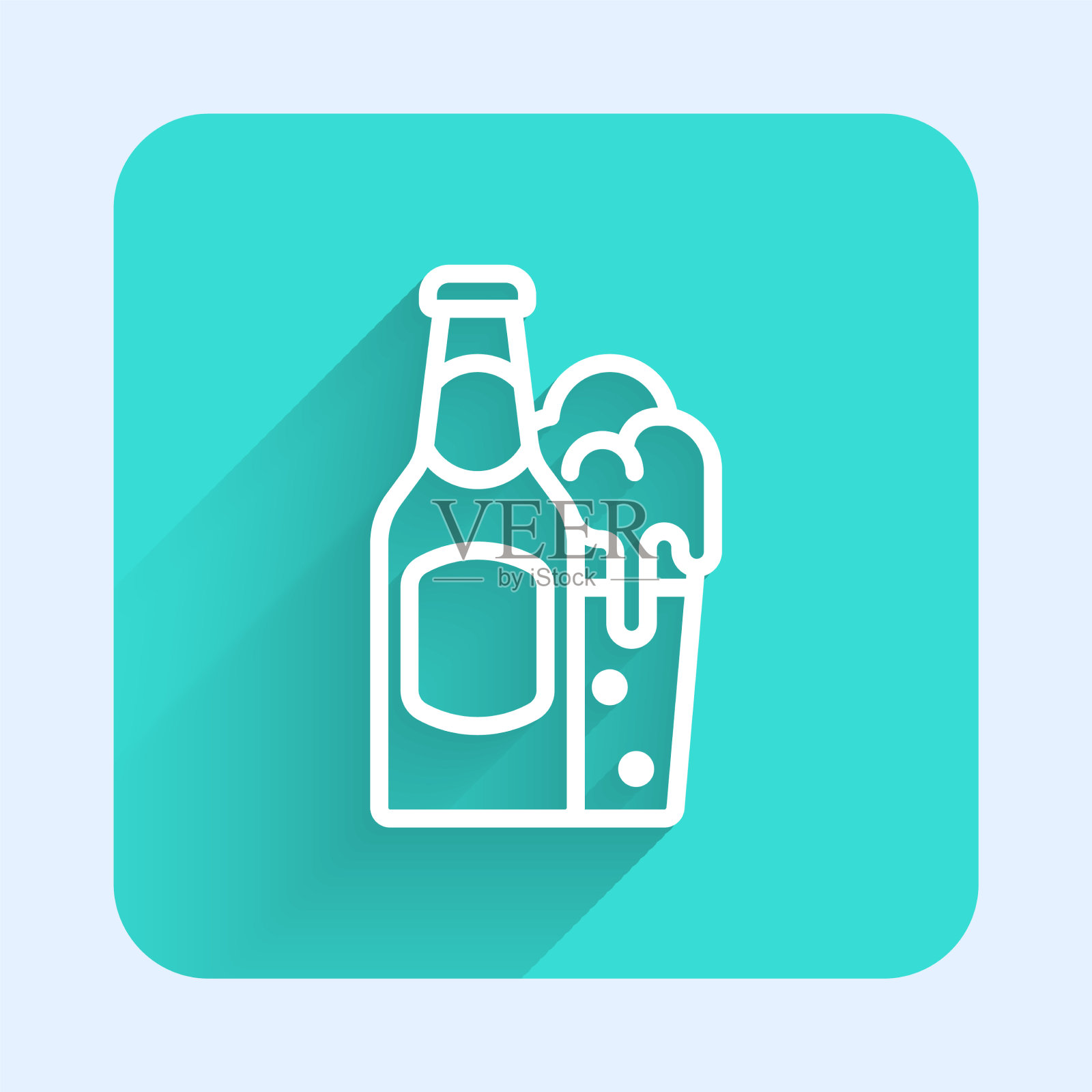 白线啤酒瓶和玻璃图标隔离图标素材