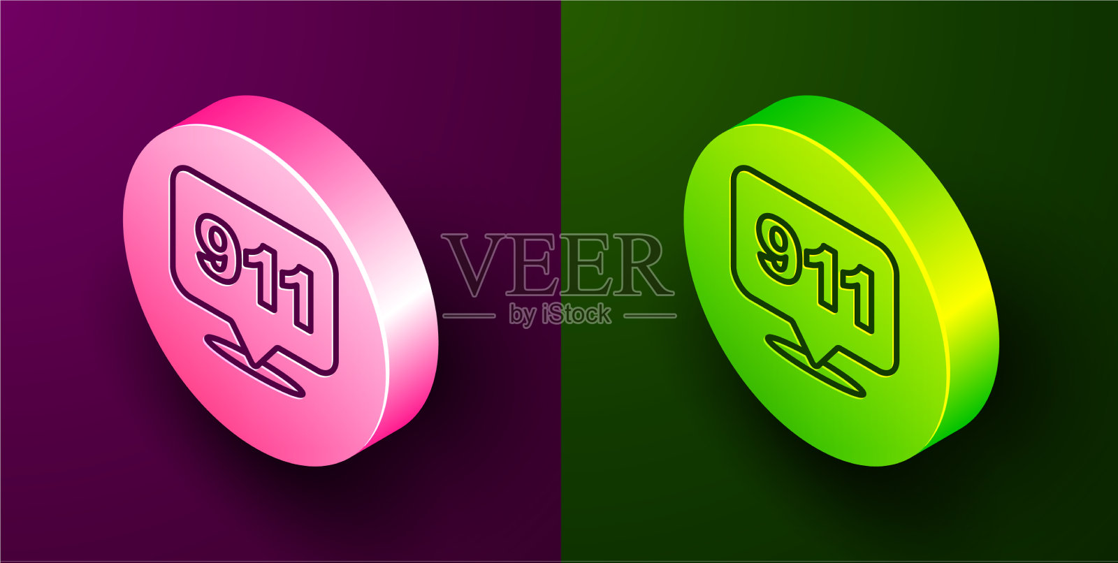 等距线电话，有紧急呼叫911图标素材