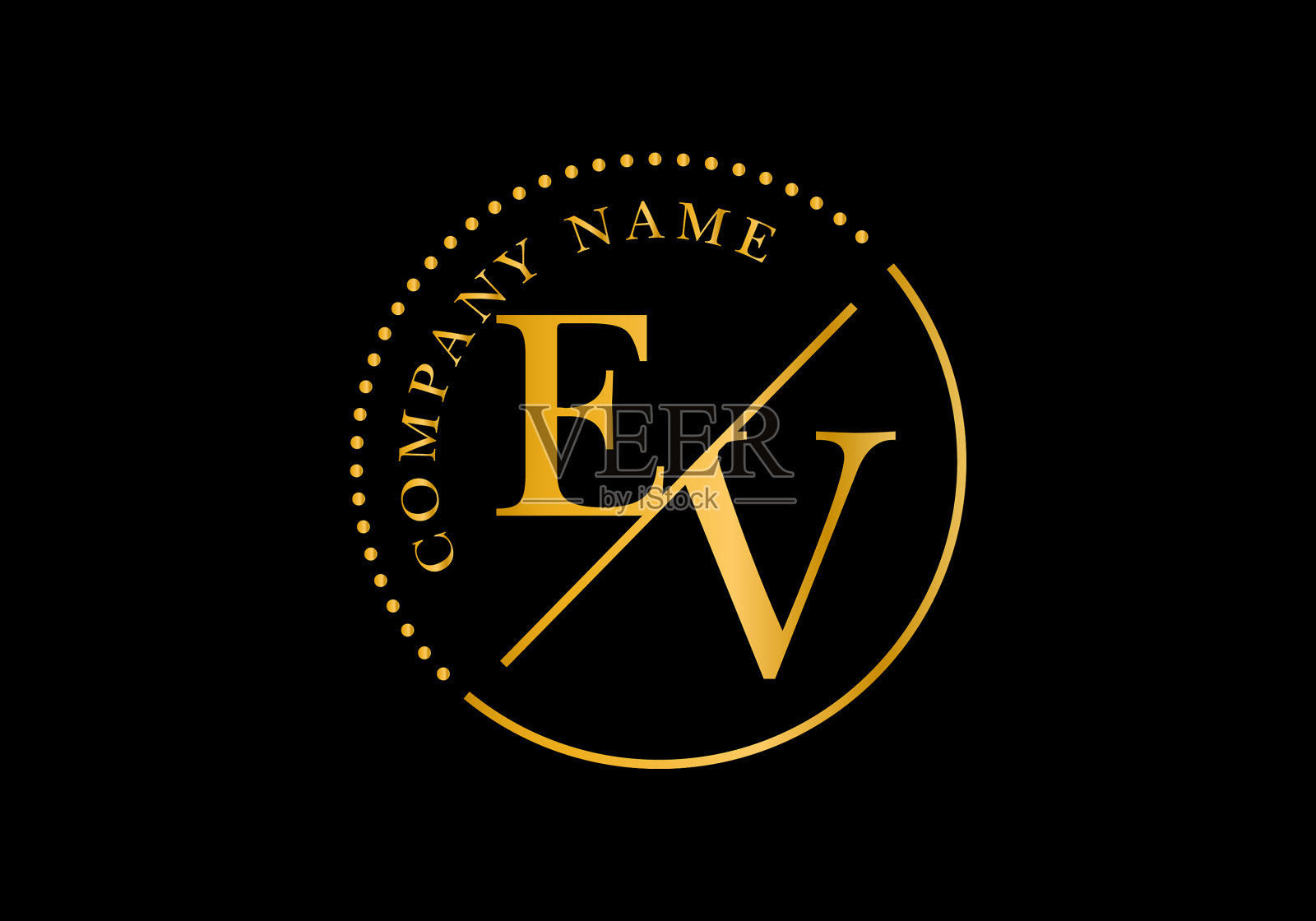 金色的字母ev和金色的圆形框架插画图片素材
