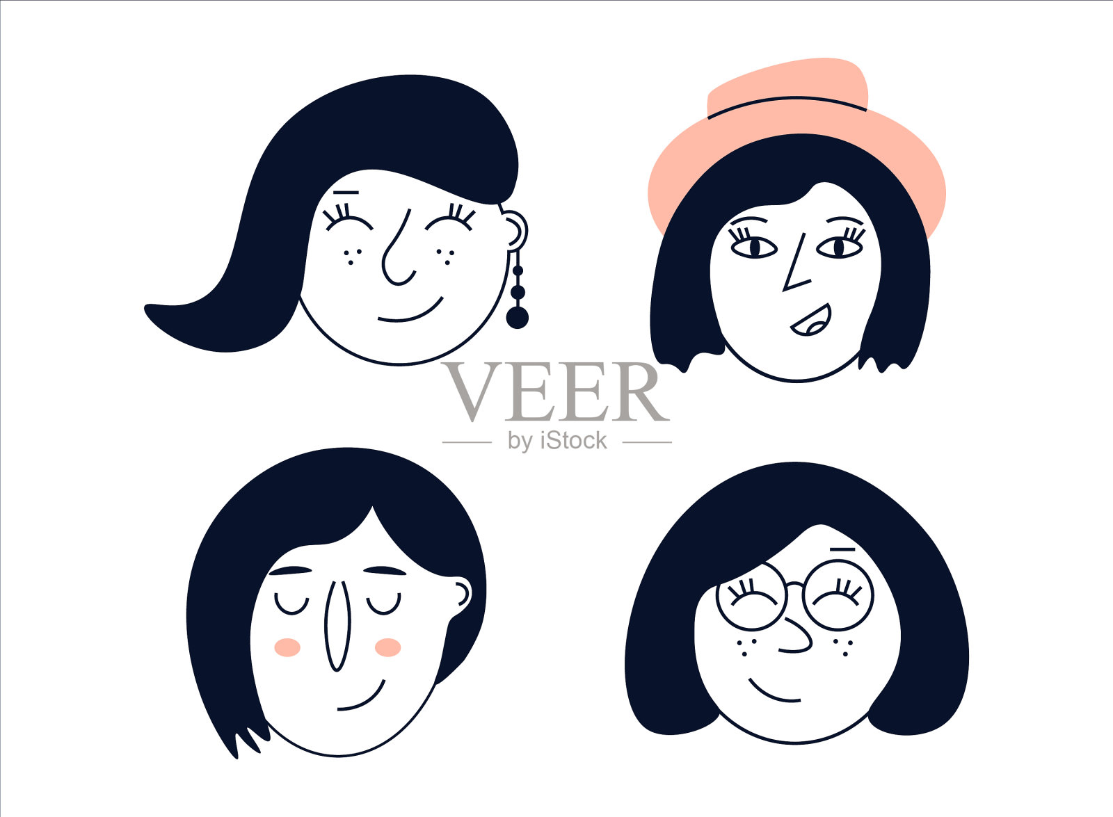 极简时尚的肖像女性设定图标素材