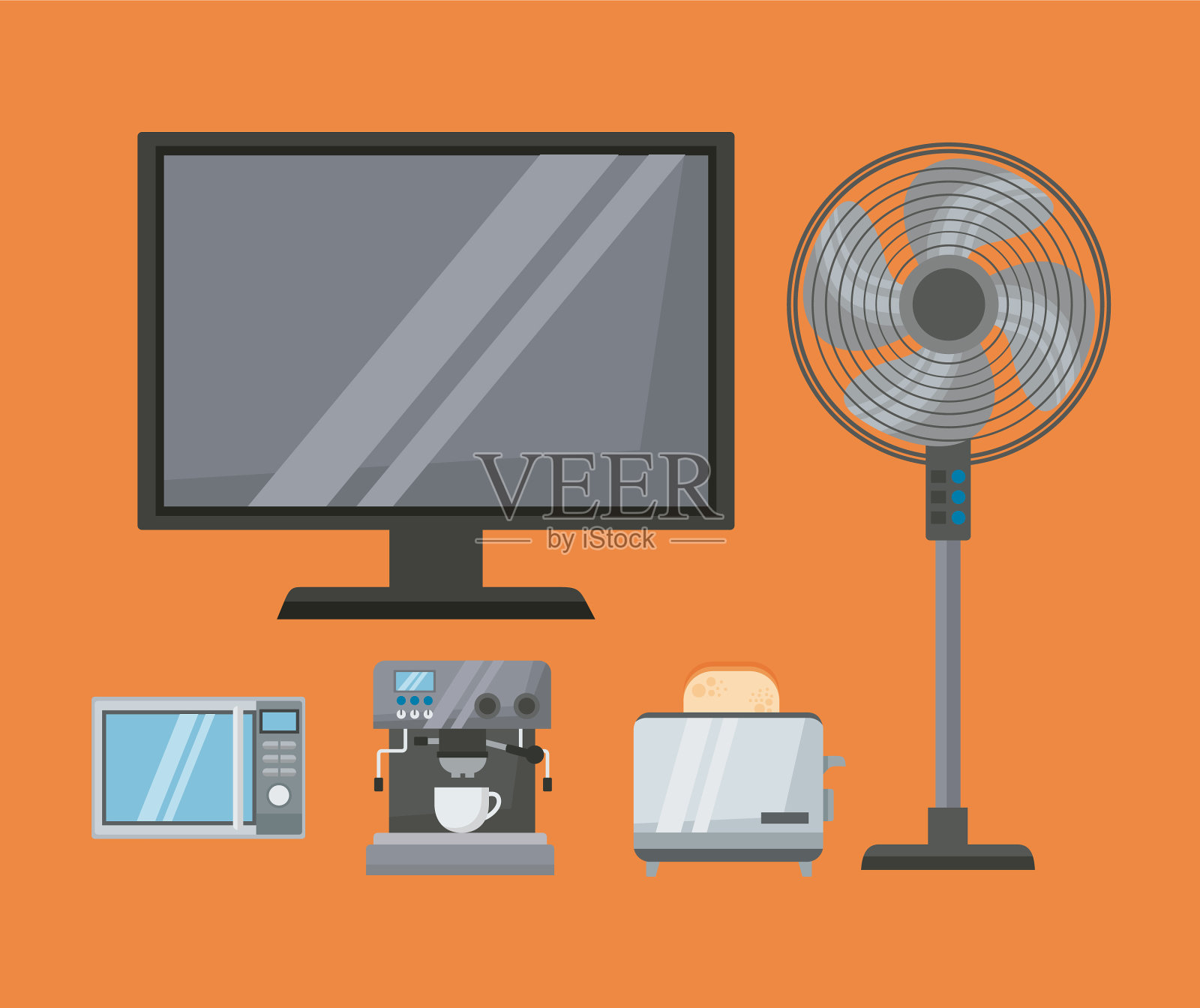 五个家用电器插画图片素材