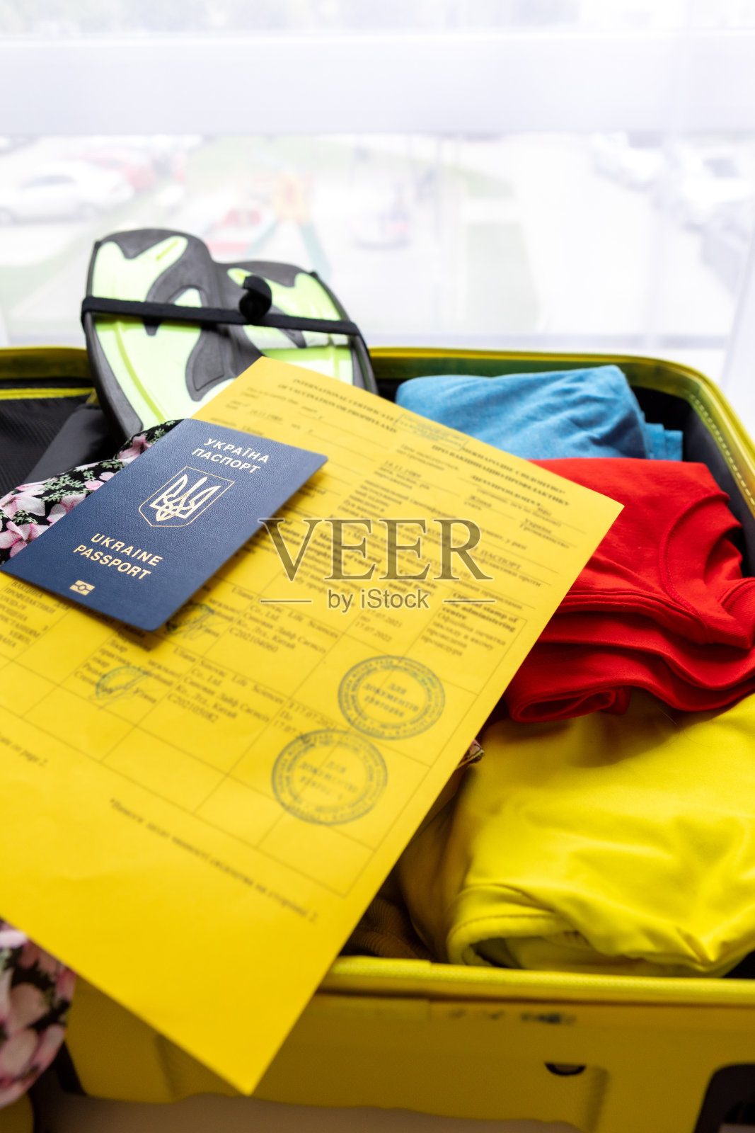 乌克兰新冠护照疫苗包里装着东西照片摄影图片