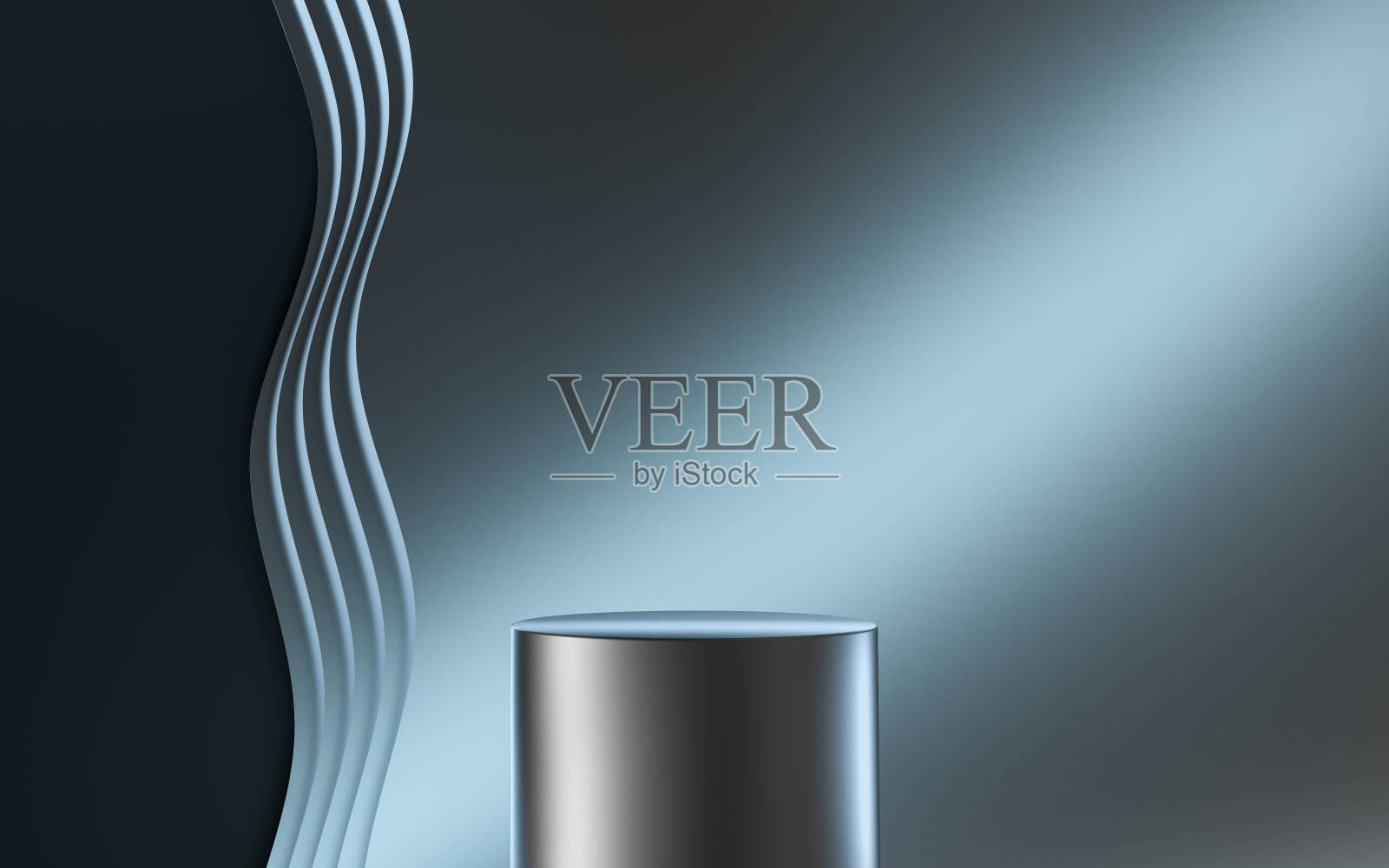 曲面几何与空舞台，3d渲染。照片摄影图片