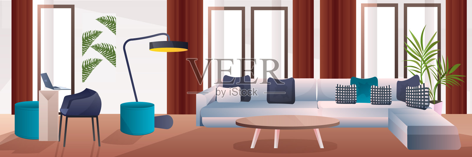 客厅室内住宅现代公寓设计插画图片素材
