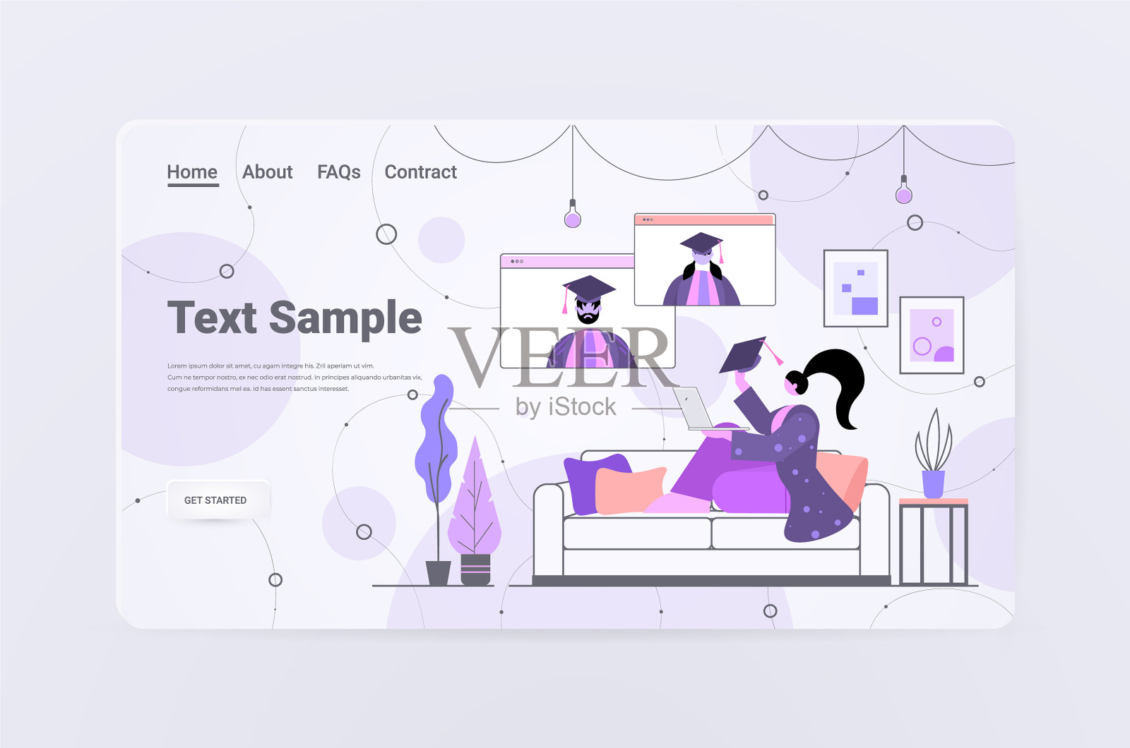 毕业生在视频通话中进行讨论插画图片素材