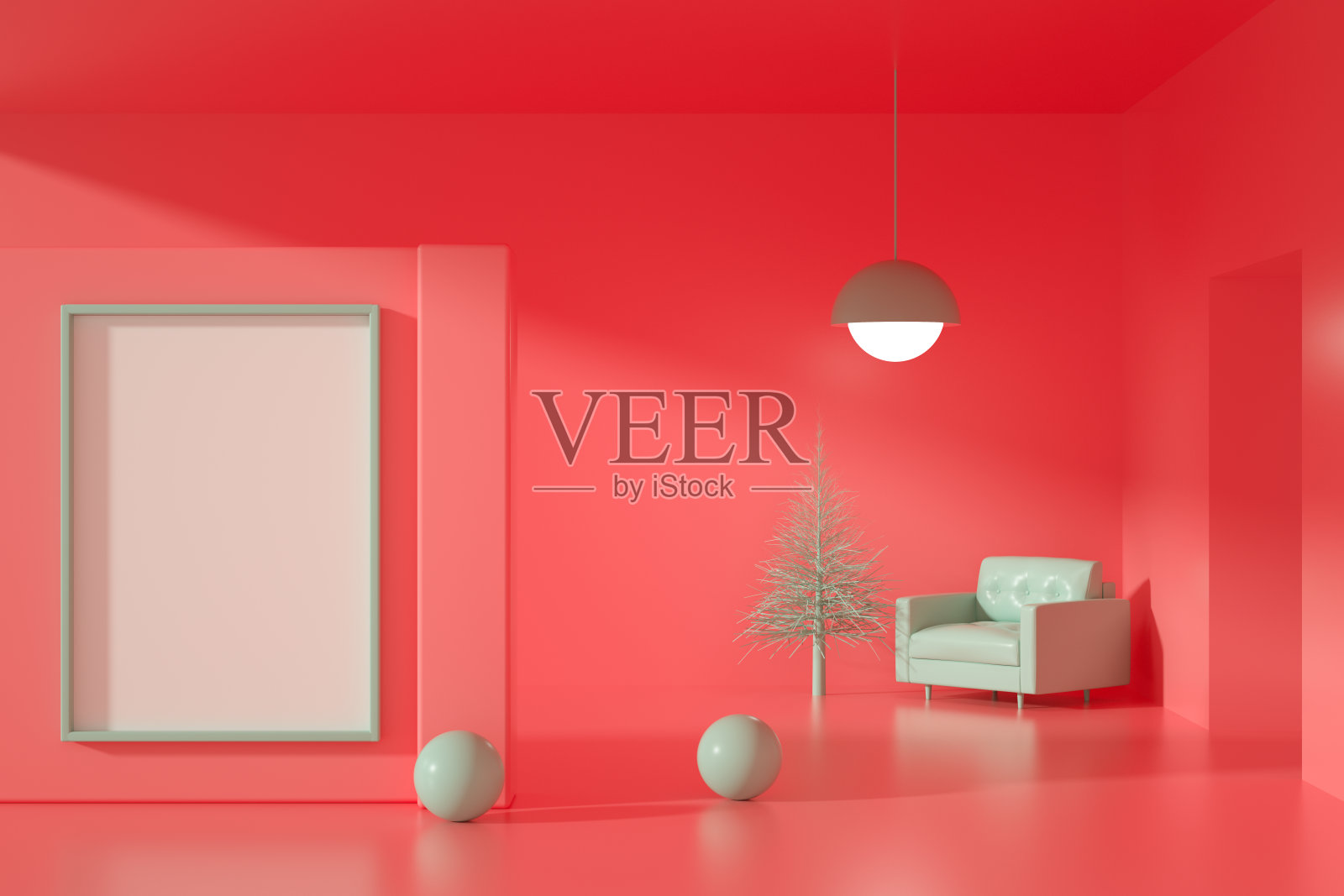 客厅与空框架的最小圣诞节概念照片摄影图片