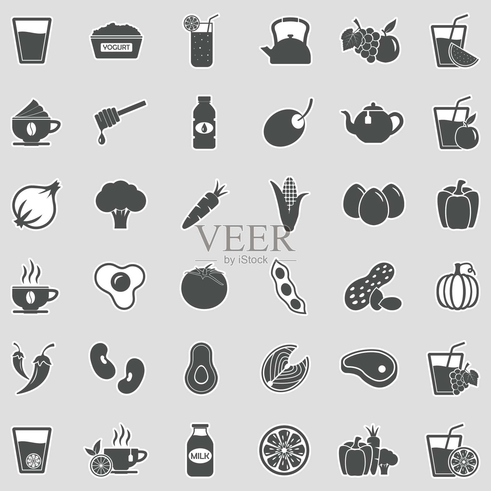 健康食品和饮料图标。贴纸设计。矢量插图。图标素材