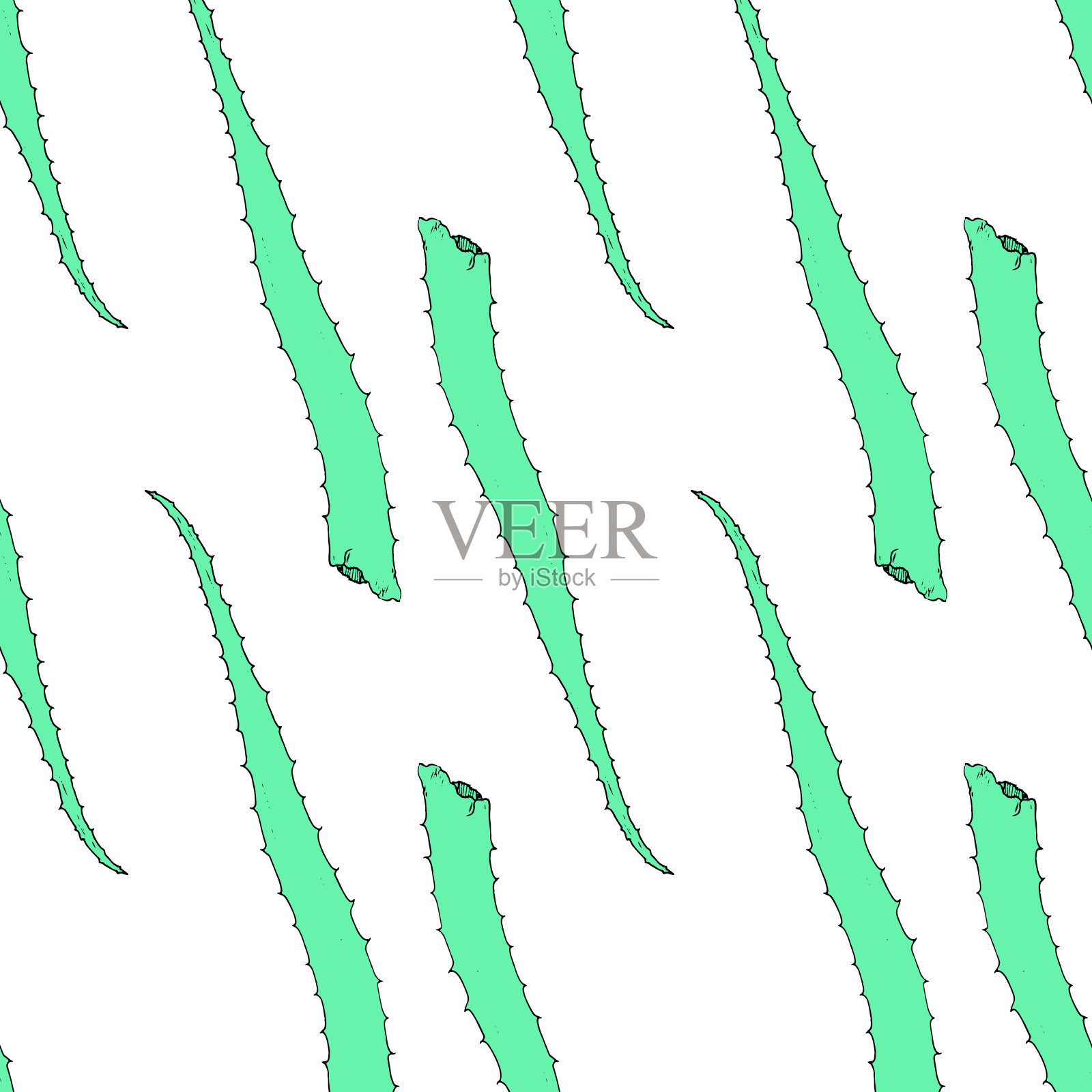 无缝模式的一个长绿色的猩红叶子在素描风格与一个黑色的轮廓在一个自然的设计模板的白色背景插画图片素材