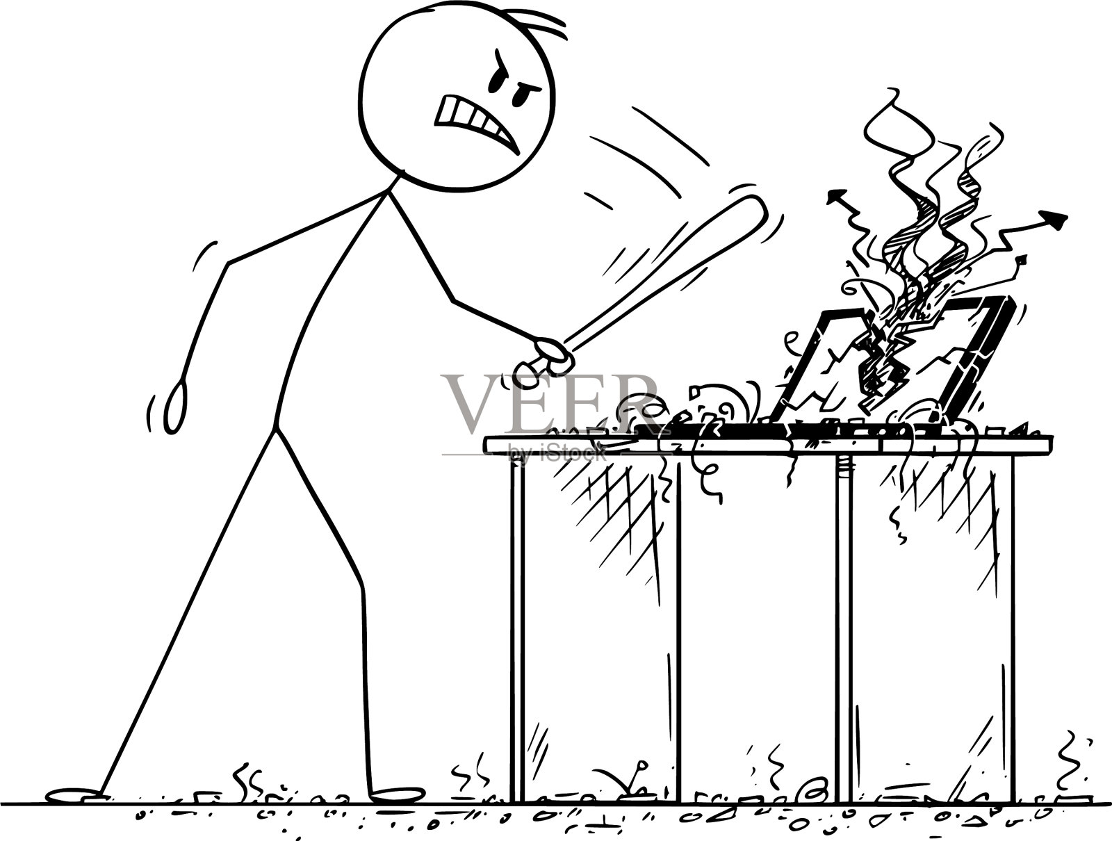 愤怒的男子或商人捣毁了电脑设计元素图片