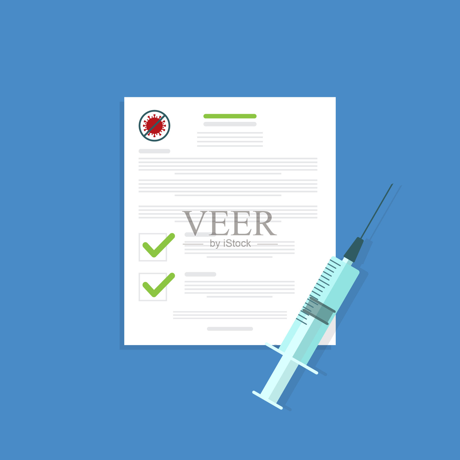 COVID-19疫苗证书。疫苗接种文档。矢量图插画图片素材