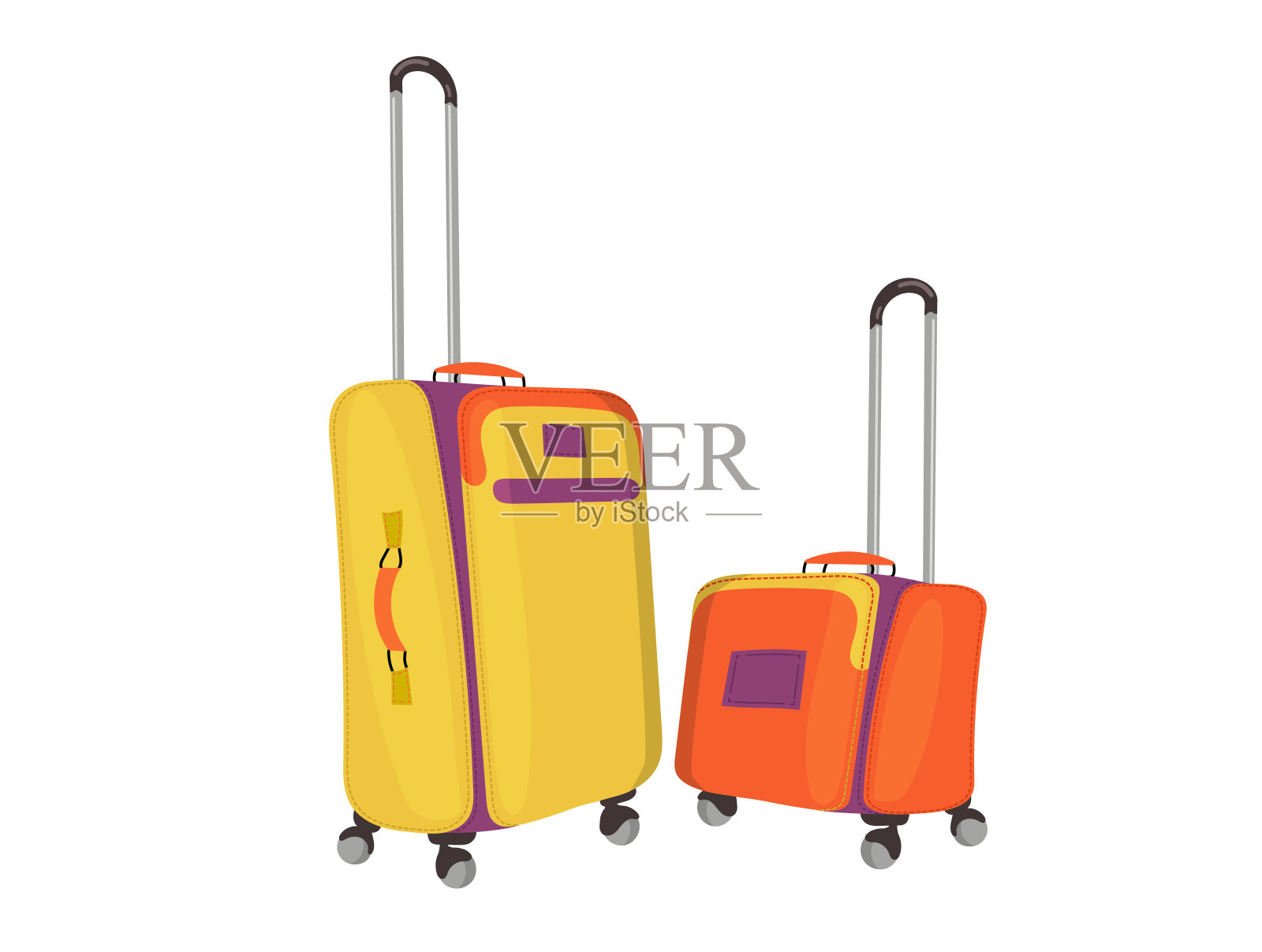 明亮时髦的颜色旅行手提箱。旅行配件。设计元素图片