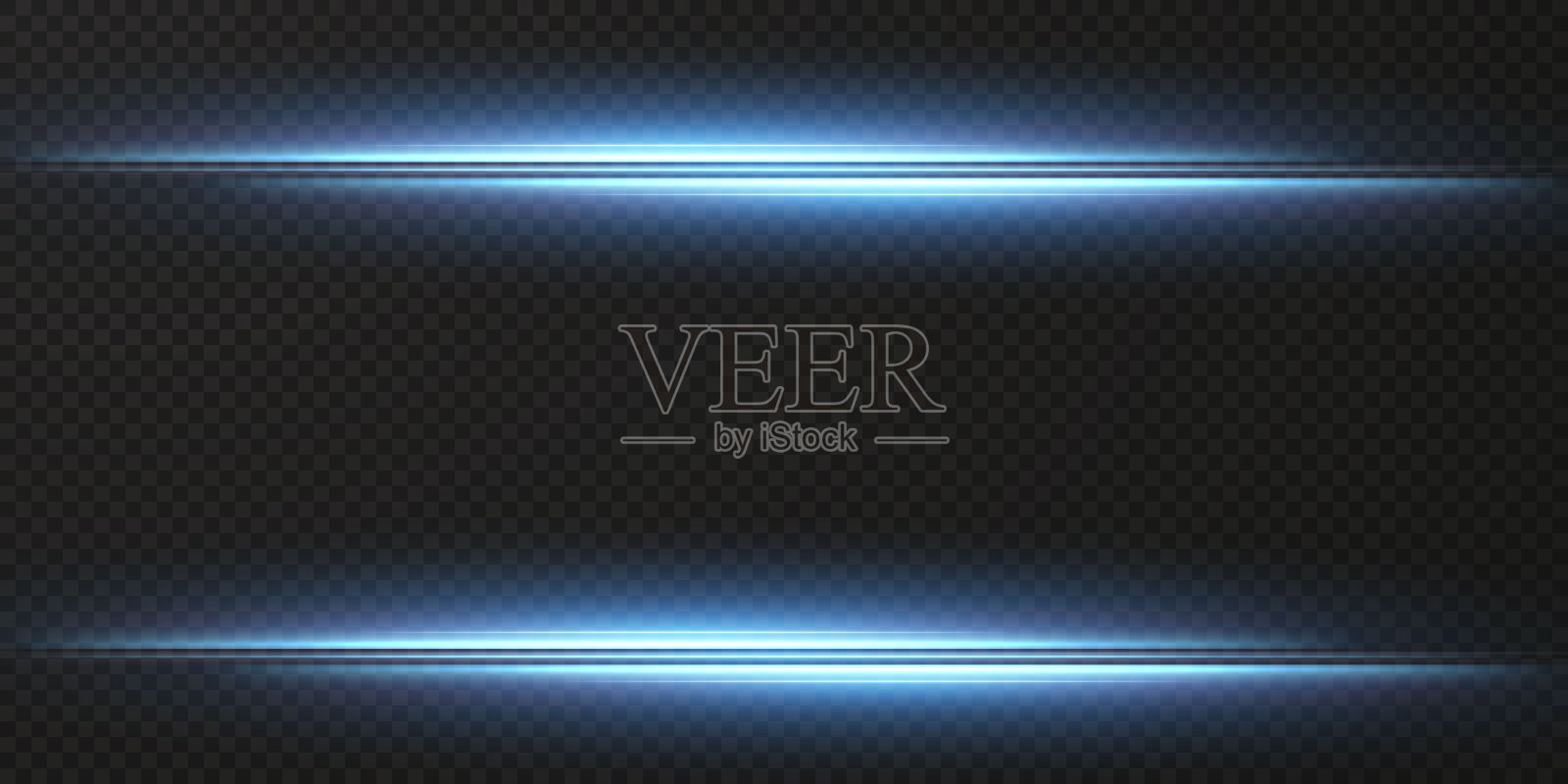 包与蓝色水平突出。激光氖光束，水平的淡蓝色光束。美丽的闪光。黑色背景上的发光条纹。蓝色或霓虹灯恒星在开阔的空间中闪耀插画图片素材