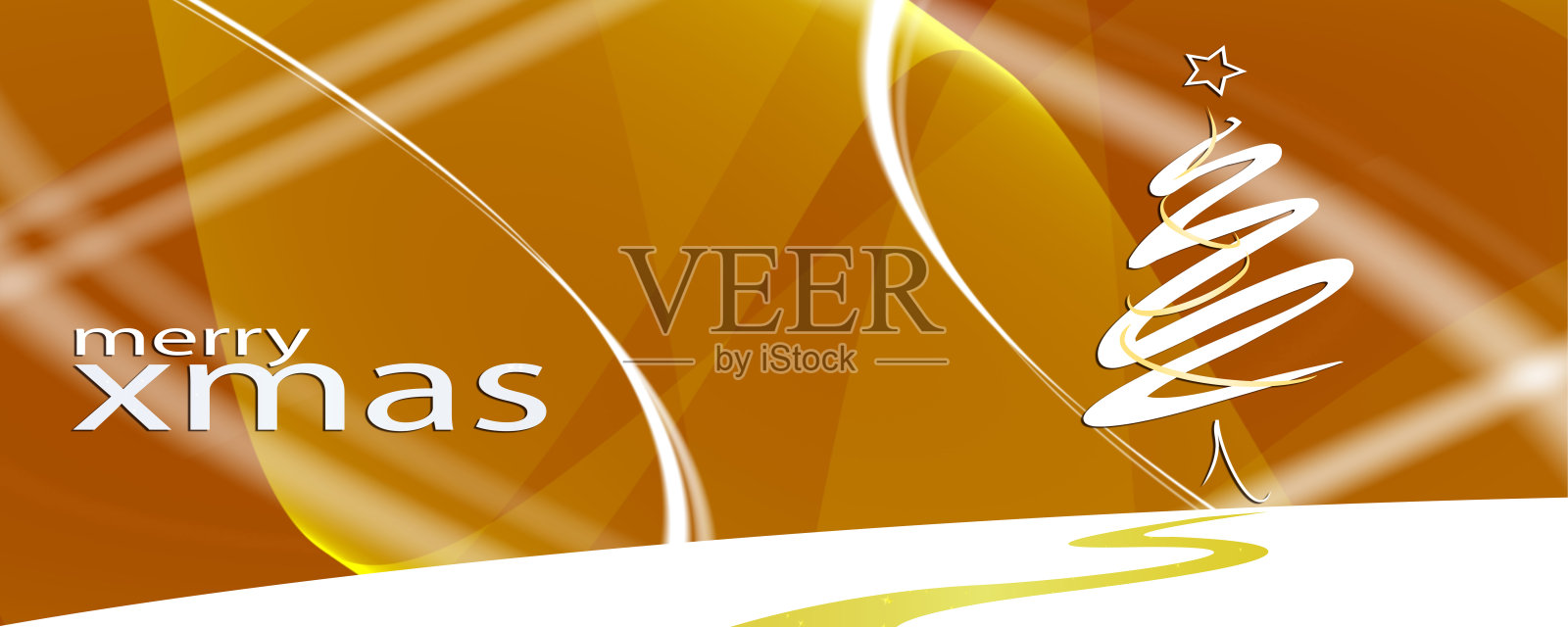 圣诞节背景抽象红橙黄白色金与圣诞树线和波浪旗帜圣诞快乐插画图片素材