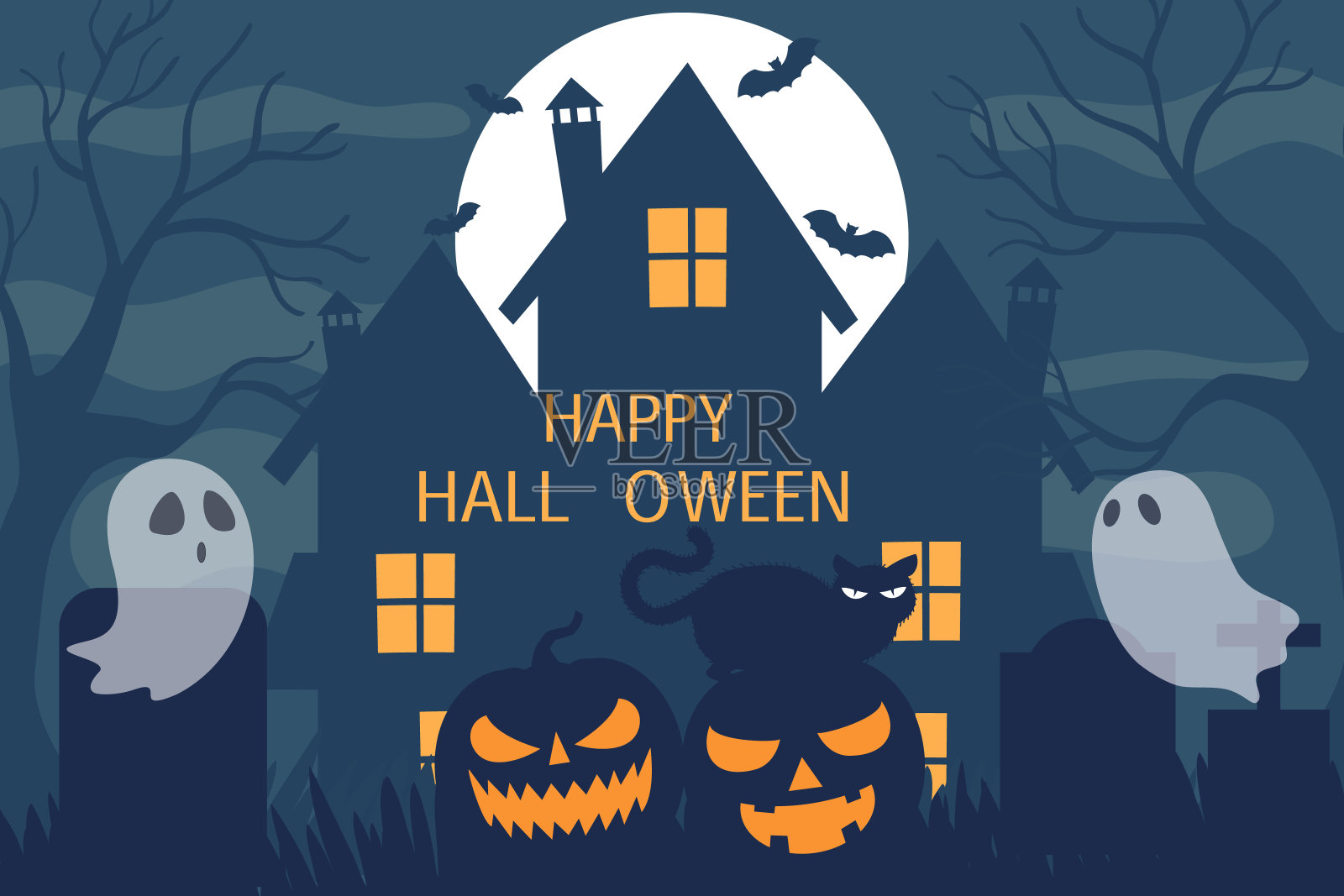 平面万圣节背景矢量插图设计模板素材