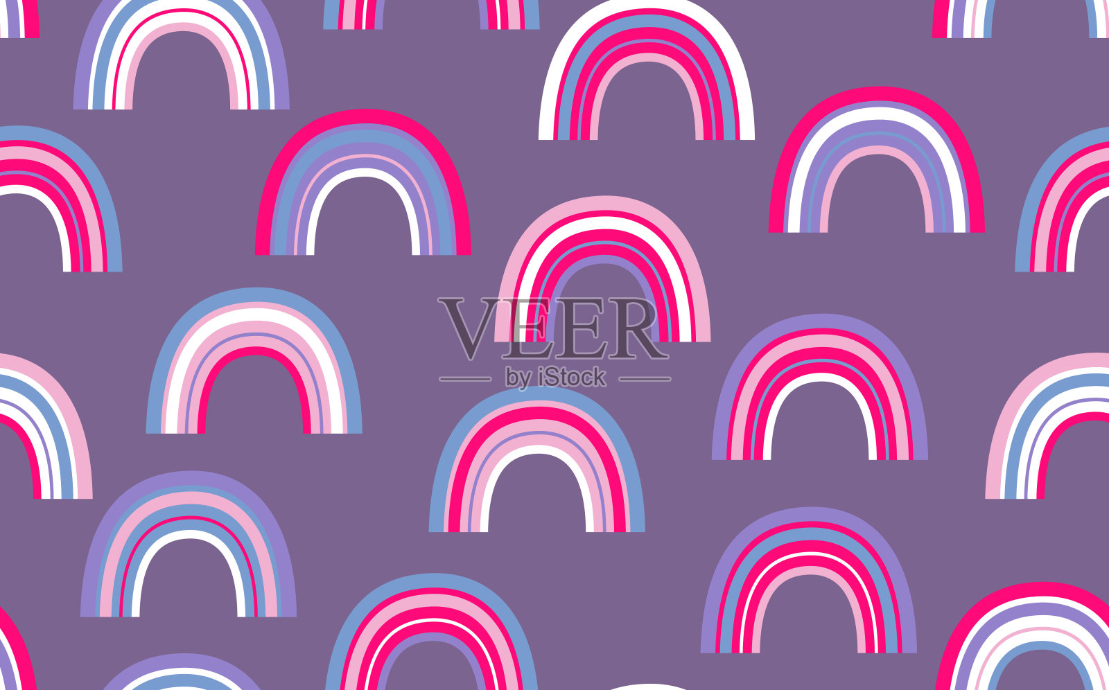 时尚无缝图案与彩色彩虹的色彩背景。设计邀请，海报，卡片，织物，纺织品，织物。可爱的节日插图宝贝。斯堪的纳维亚涂鸦风格插画图片素材
