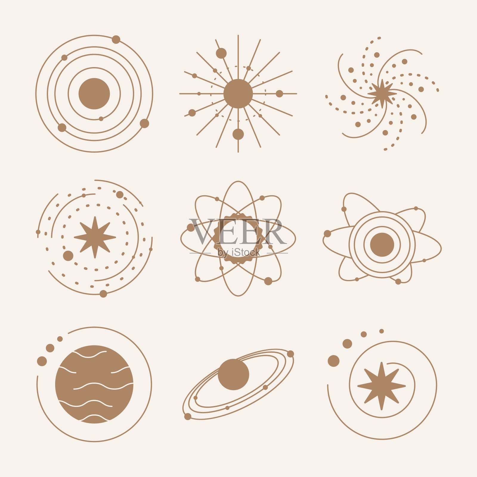 太阳系和行星的神秘符号。天上的歌唱。矢量插图在波西米亚风格插画图片素材