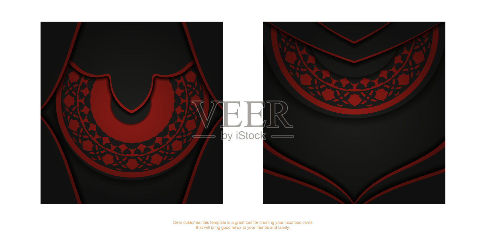 向量邀请卡与您的文本和复古图案的地方。准备印刷明信片设计在黑色和红色豪华的图案插画图片素材