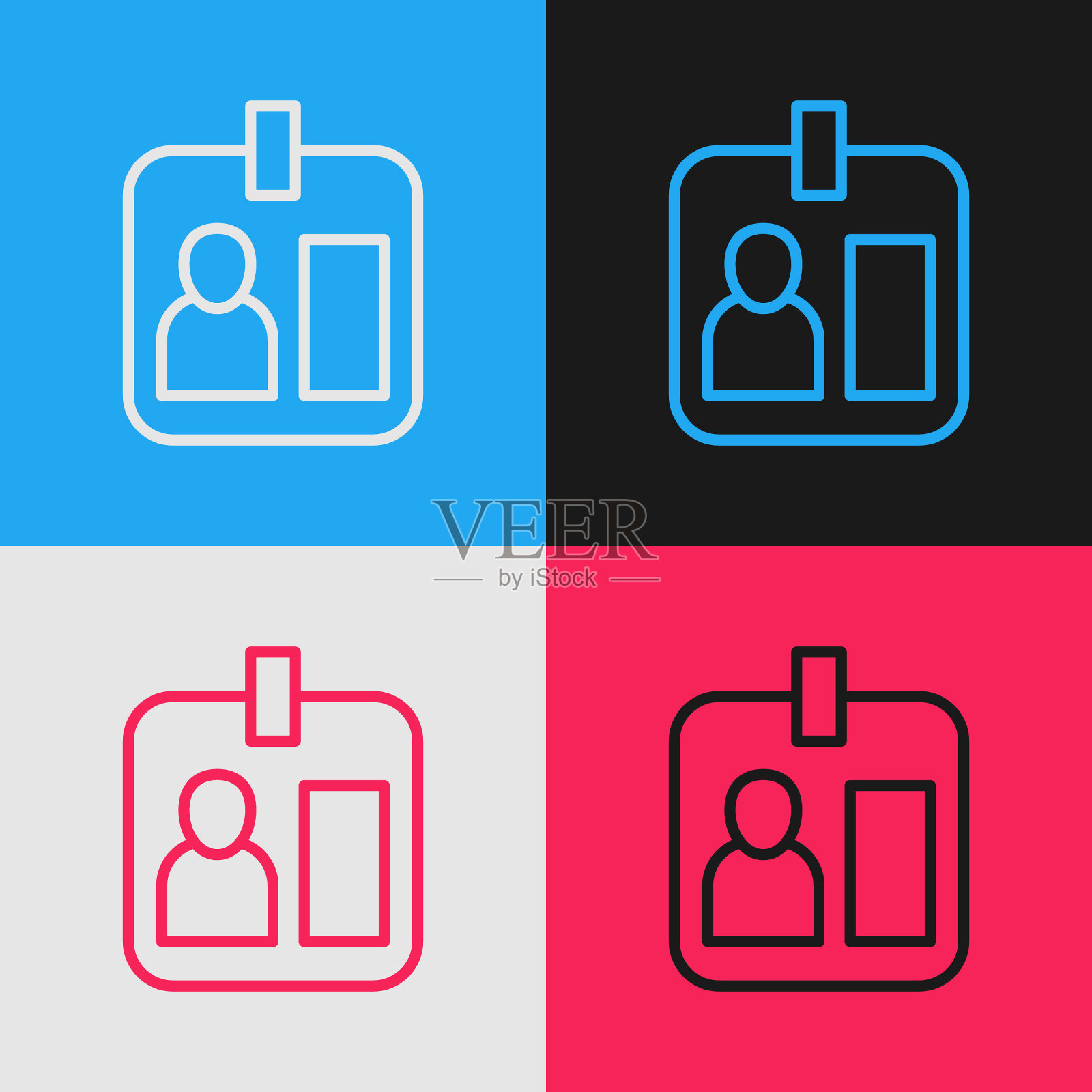 波普艺术线新闻记者垂直徽章图标孤立的颜色背景。媒体标识身份证。向量图标素材