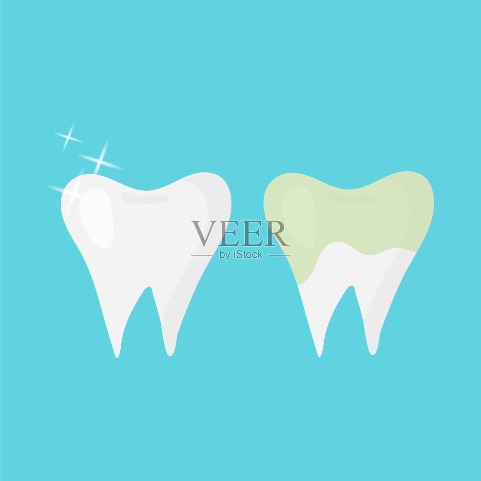 清洁和肮脏的牙齿概念在平风格插画图片素材