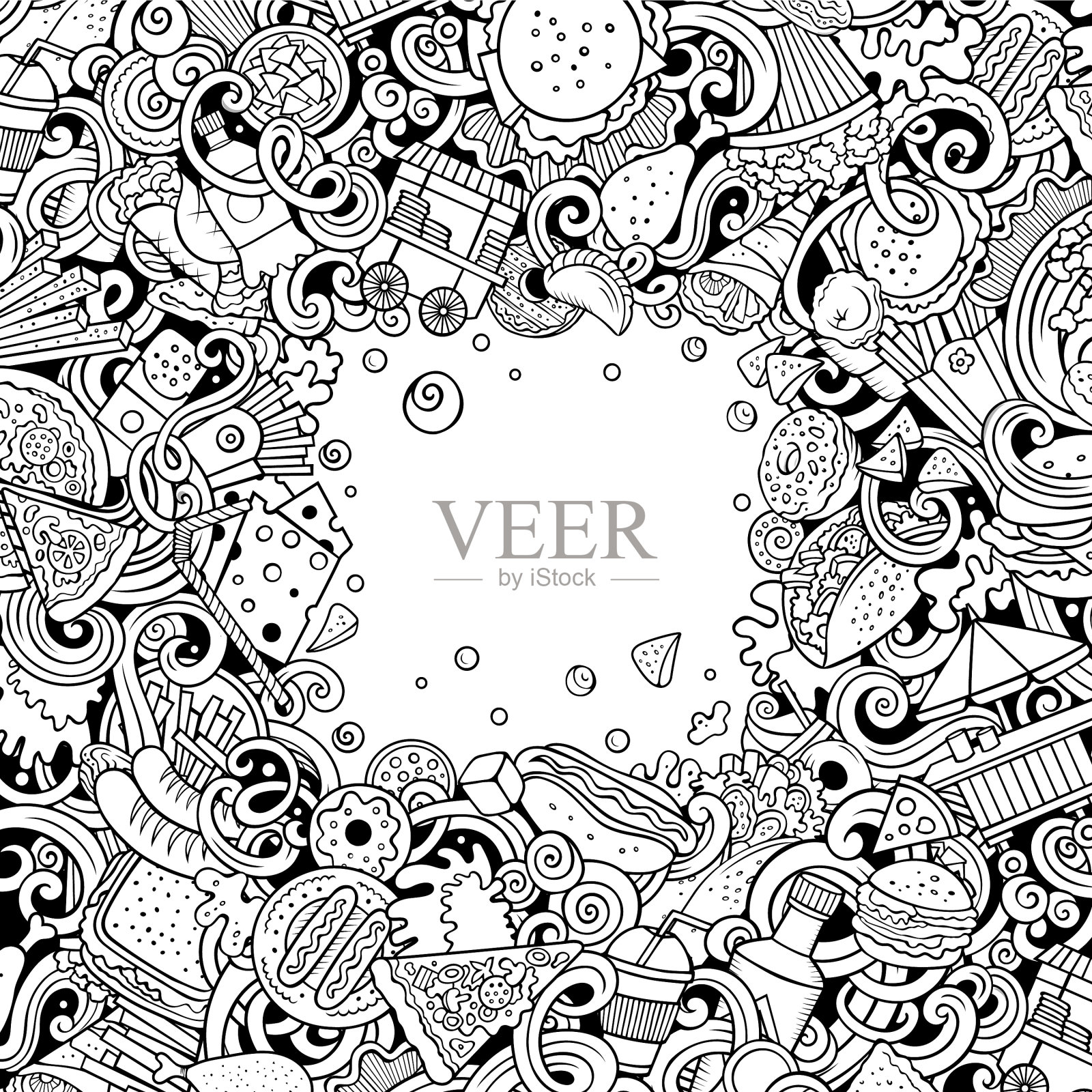 快餐手绘涂鸦快餐框架卡插画图片素材