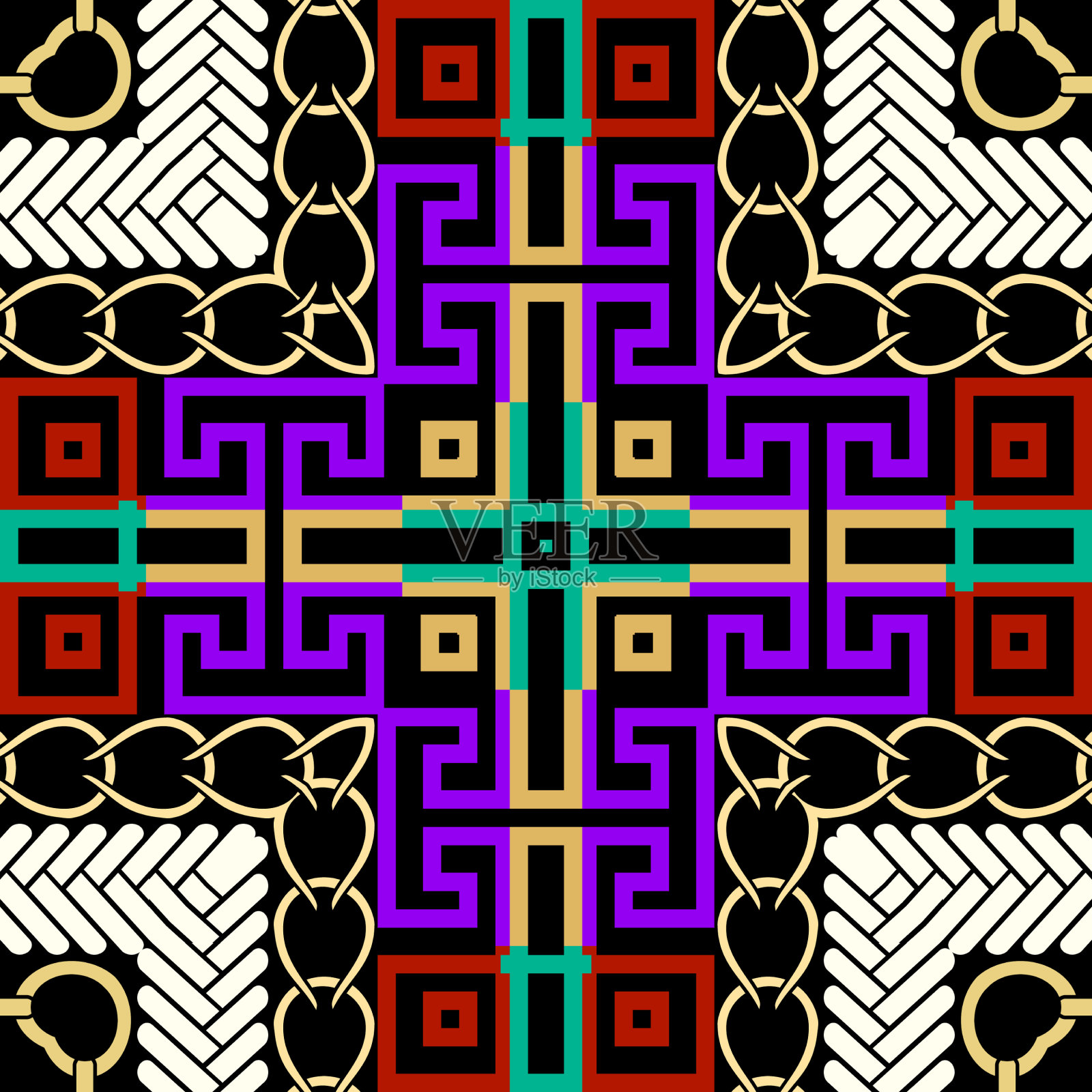 彩色几何无缝图案部落民族插画图片素材