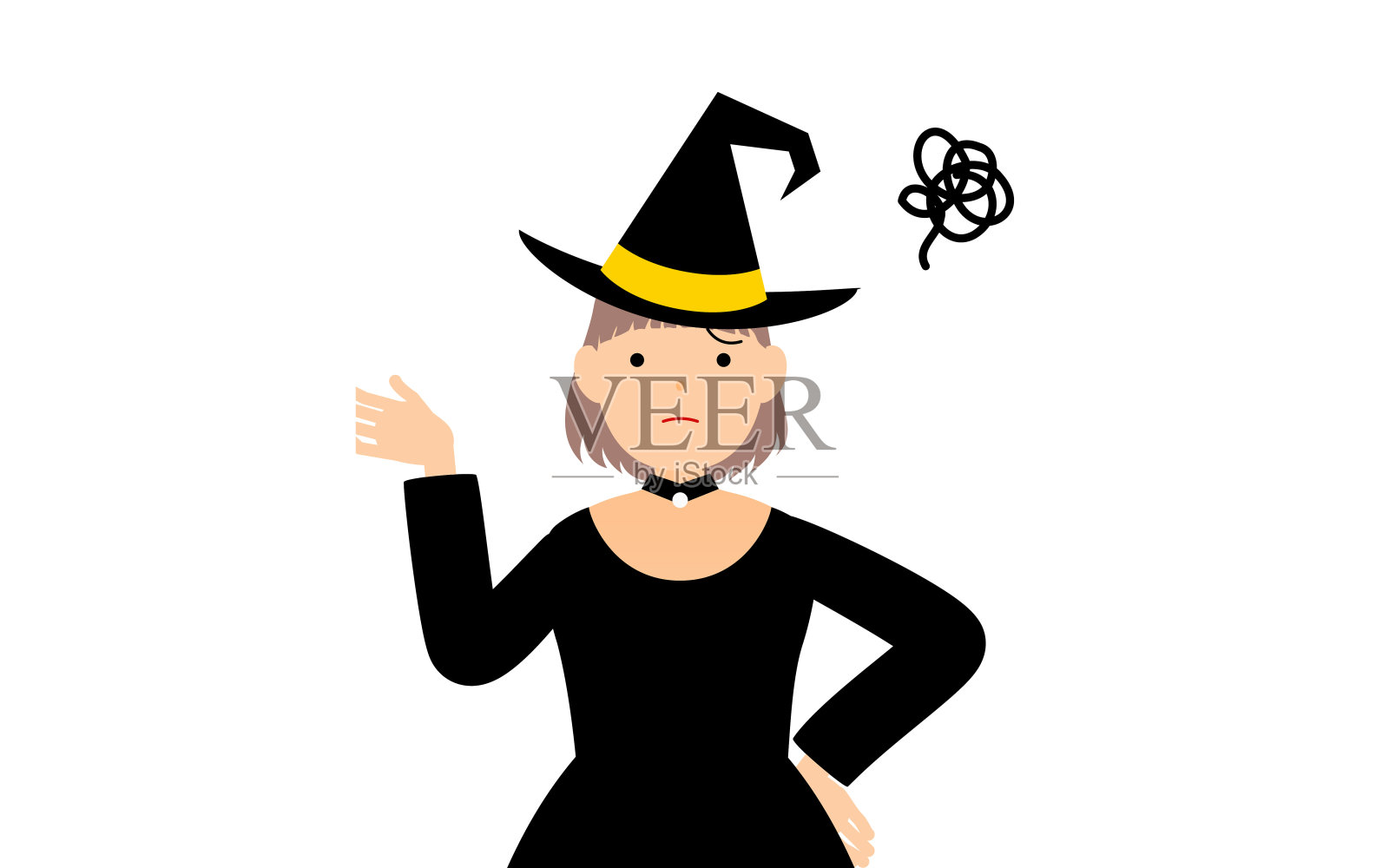 万圣节服装，女孩打扮成女巫姿势与她的手在她的臀部痛苦插画图片素材