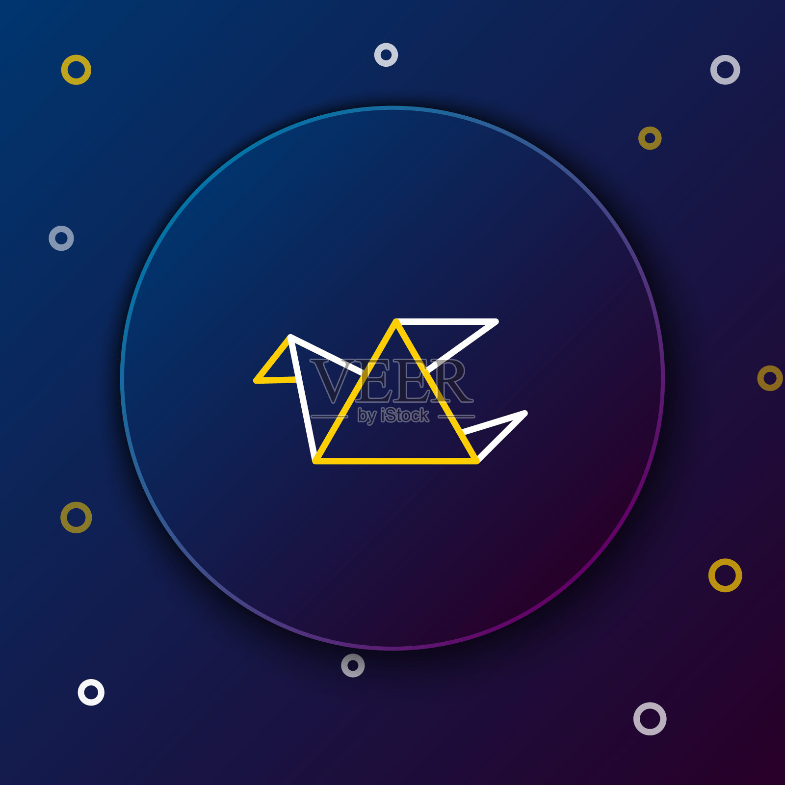 线折纸鸟图标隔离在蓝色背景。彩色轮廓概念。向量图标素材