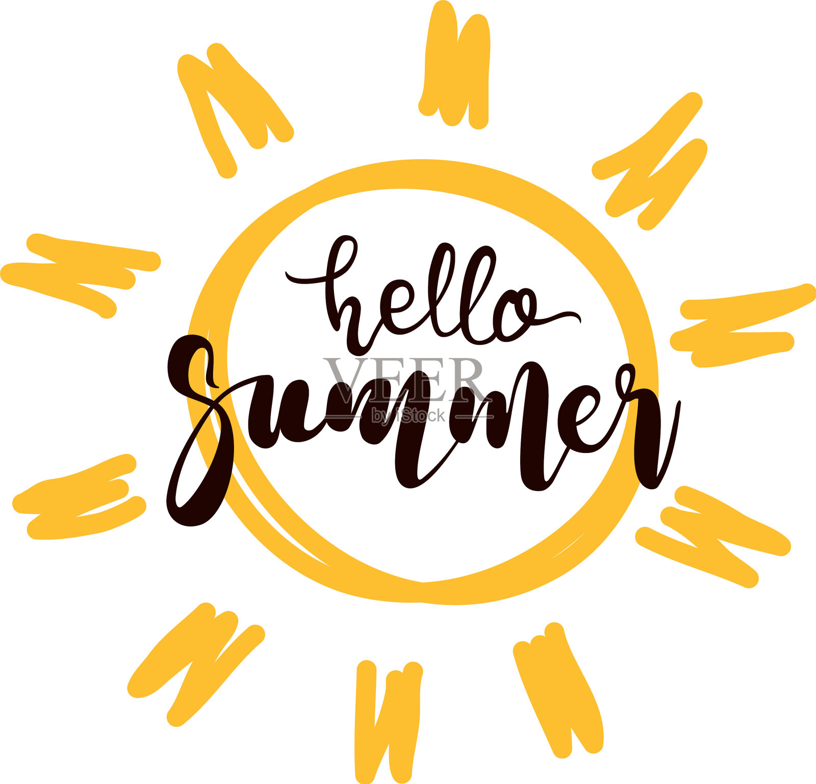 你好夏季文字与太阳的符号插画图片素材