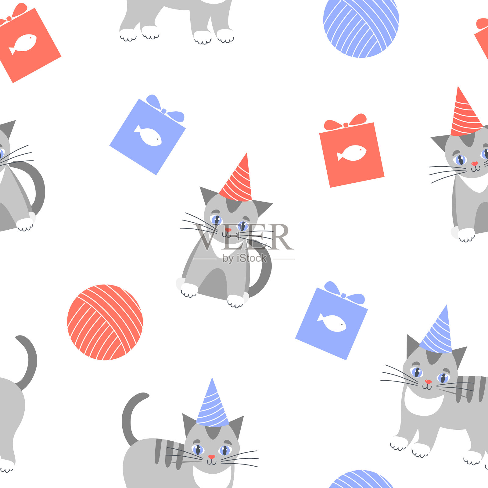 无缝图案一个猫礼盒一个插画图片素材