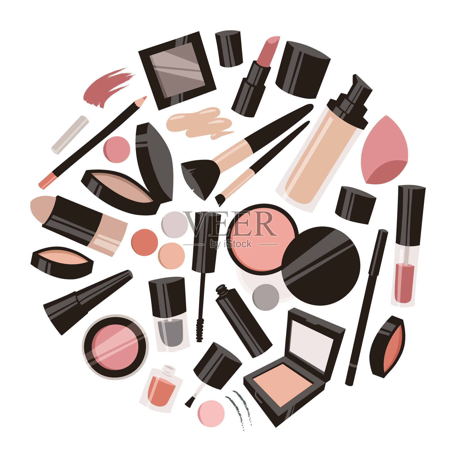 手绘卡通时尚化妆工具套装插画图片素材