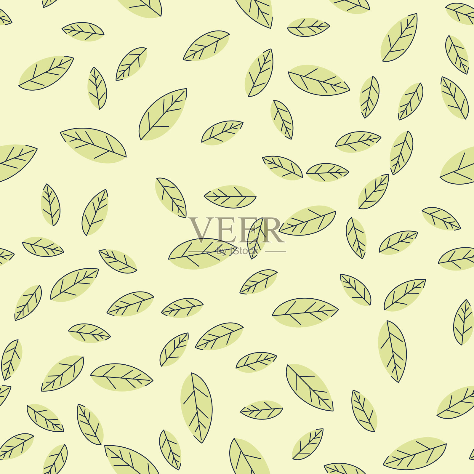 无缝模式从绿色叶子在一个轻的背景。严格的平面设计。自然的动机。印刷在织物、包装纸上。向量插画图片素材