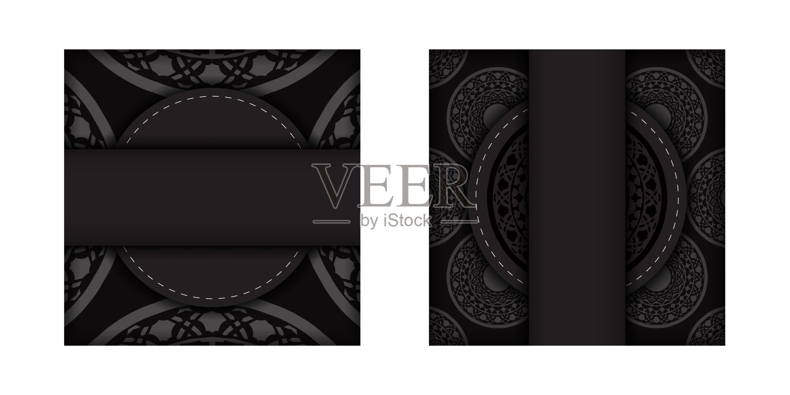 模板印刷设计明信片在黑色与希腊装饰。为你的文本和复古图案准备一个地方的邀请插画图片素材