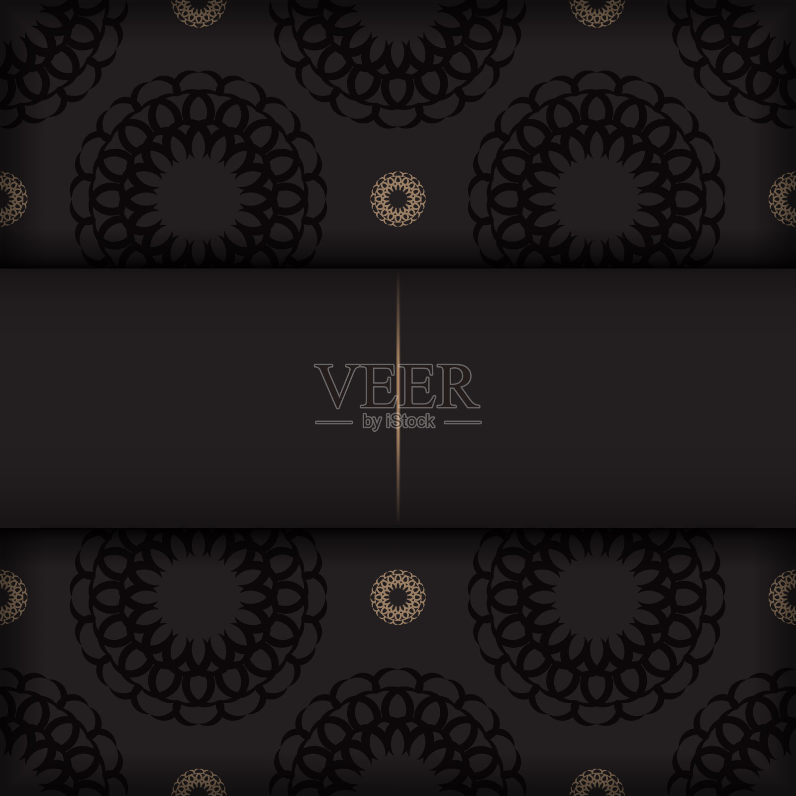 方形矢量模板印刷设计明信片在黑色豪华装饰。为你的文本和复古图案准备一个地方的邀请插画图片素材