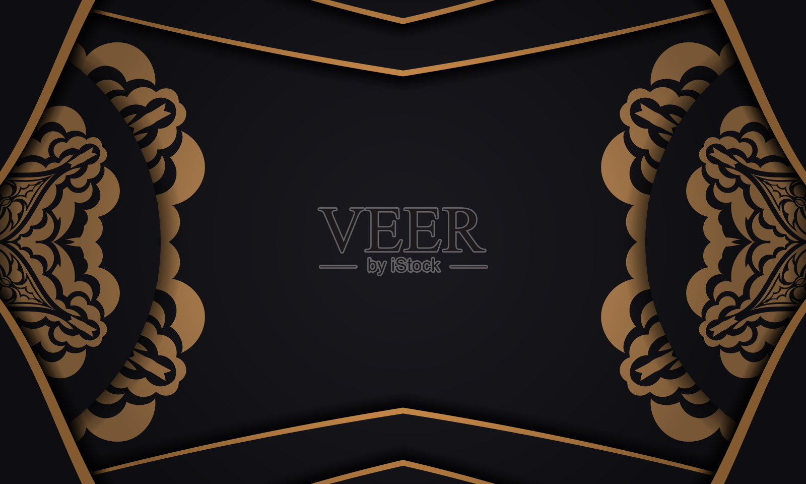 黑色旗帜与豪华的装饰和地方为您的标志。为明信片印刷设计的模板插画图片素材