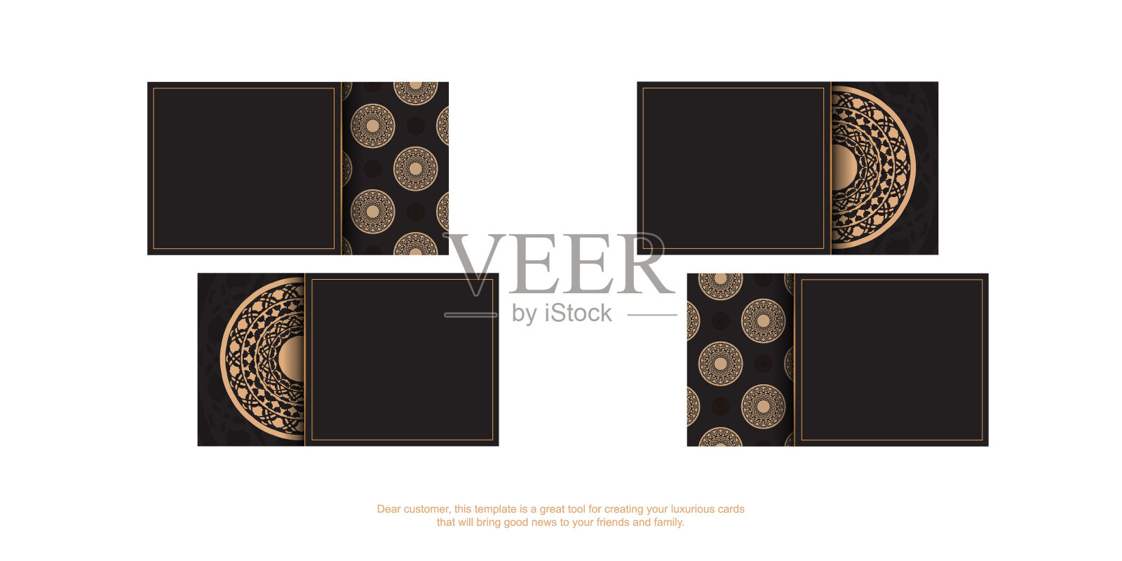 黑色名片设计与希腊装饰。向量名片与地方为您的文本和老式模式插画图片素材