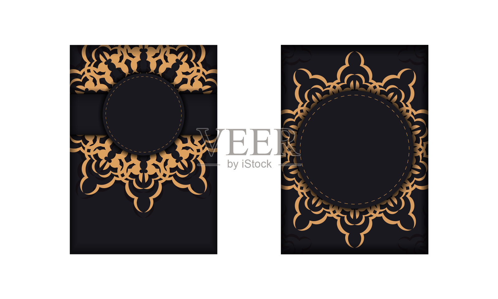 邀请卡设计与地方下的文字和复古图案。矩形向量准备打印明信片设计在黑色豪华插画图片素材