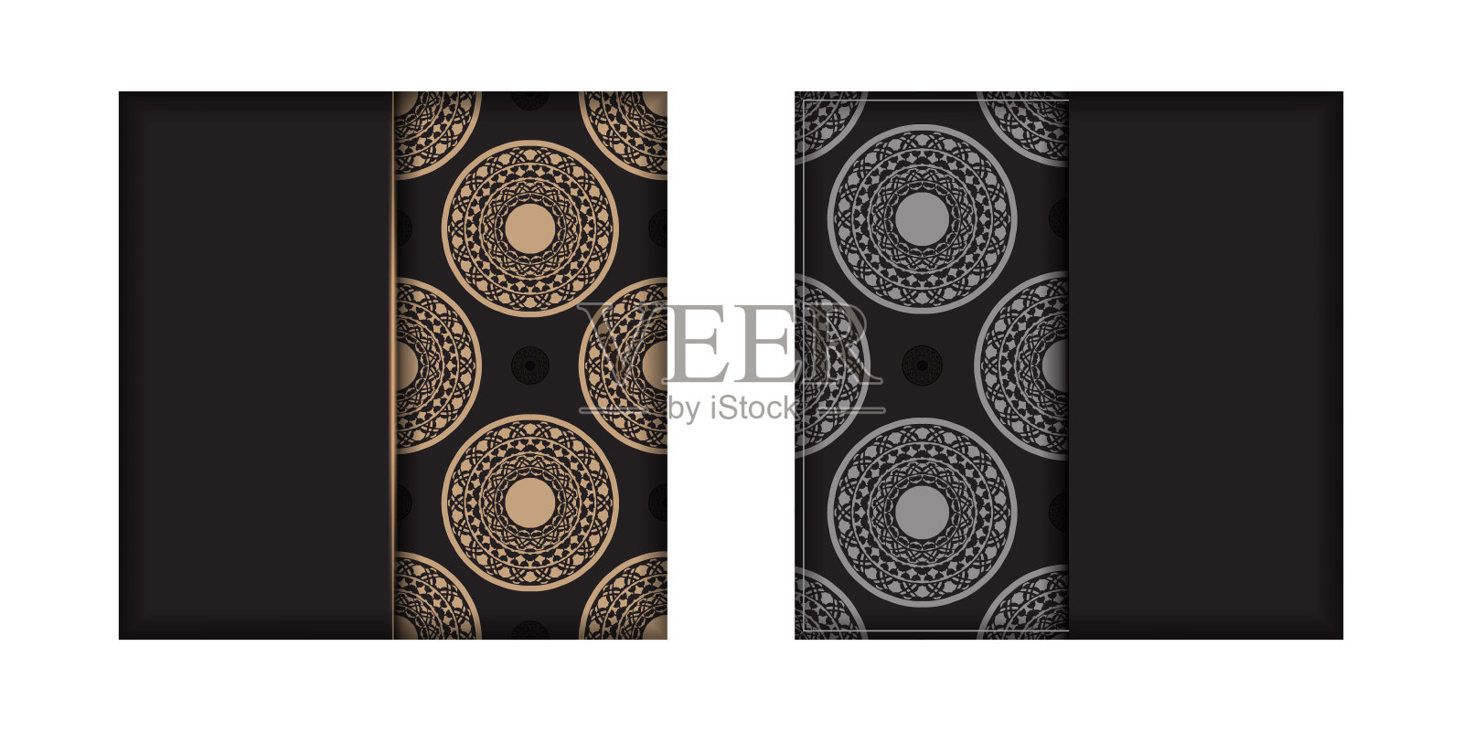 邀请卡设计与空间为您的文字和古董装饰。豪华设计的明信片在黑色与希腊图案插画图片素材