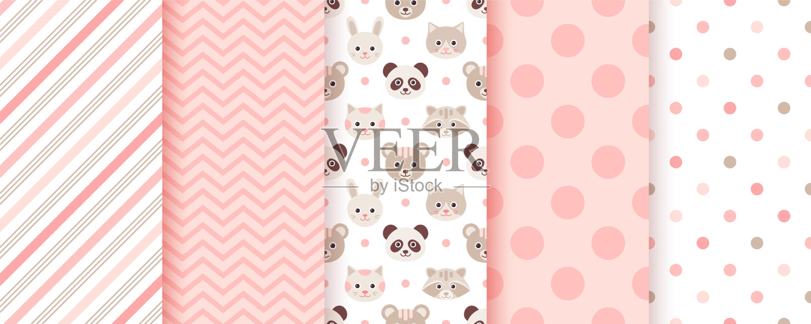 粉彩无缝模式。女婴。矢量插图。插画图片素材