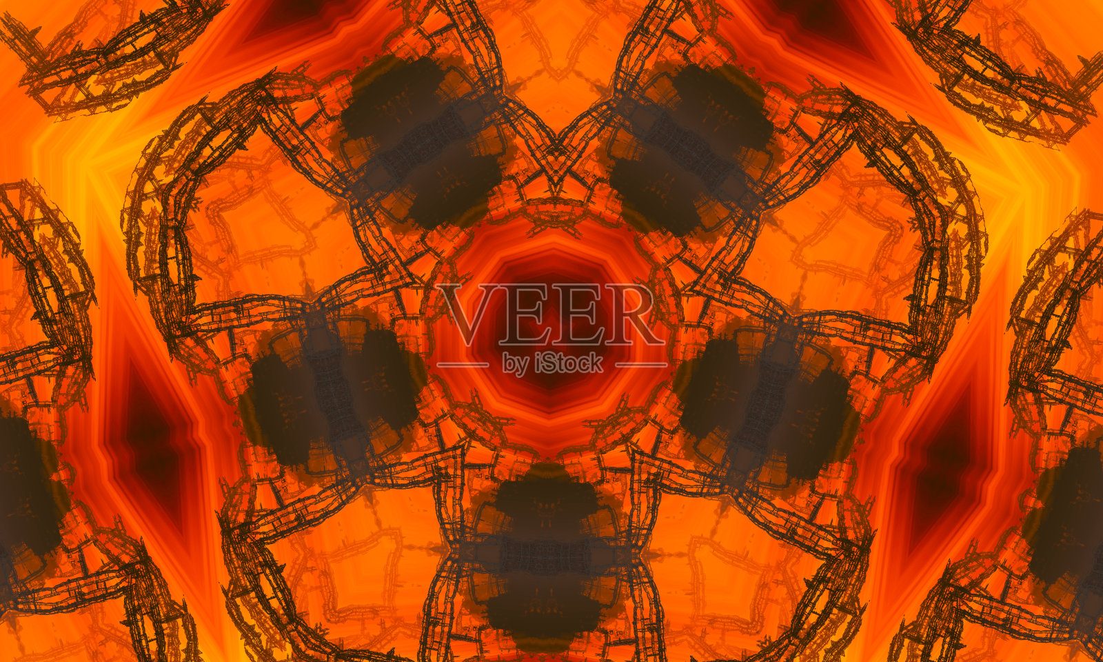 橙色多边形万花筒图案，由三角形组成。几何背景在折纸风格与梯度。为你的业务设计。插画图片素材