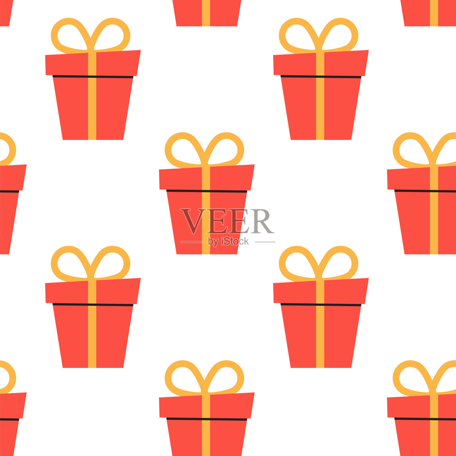 带蝴蝶结的卡通节日礼盒。无缝模式。矢量插图。EPS10插画图片素材