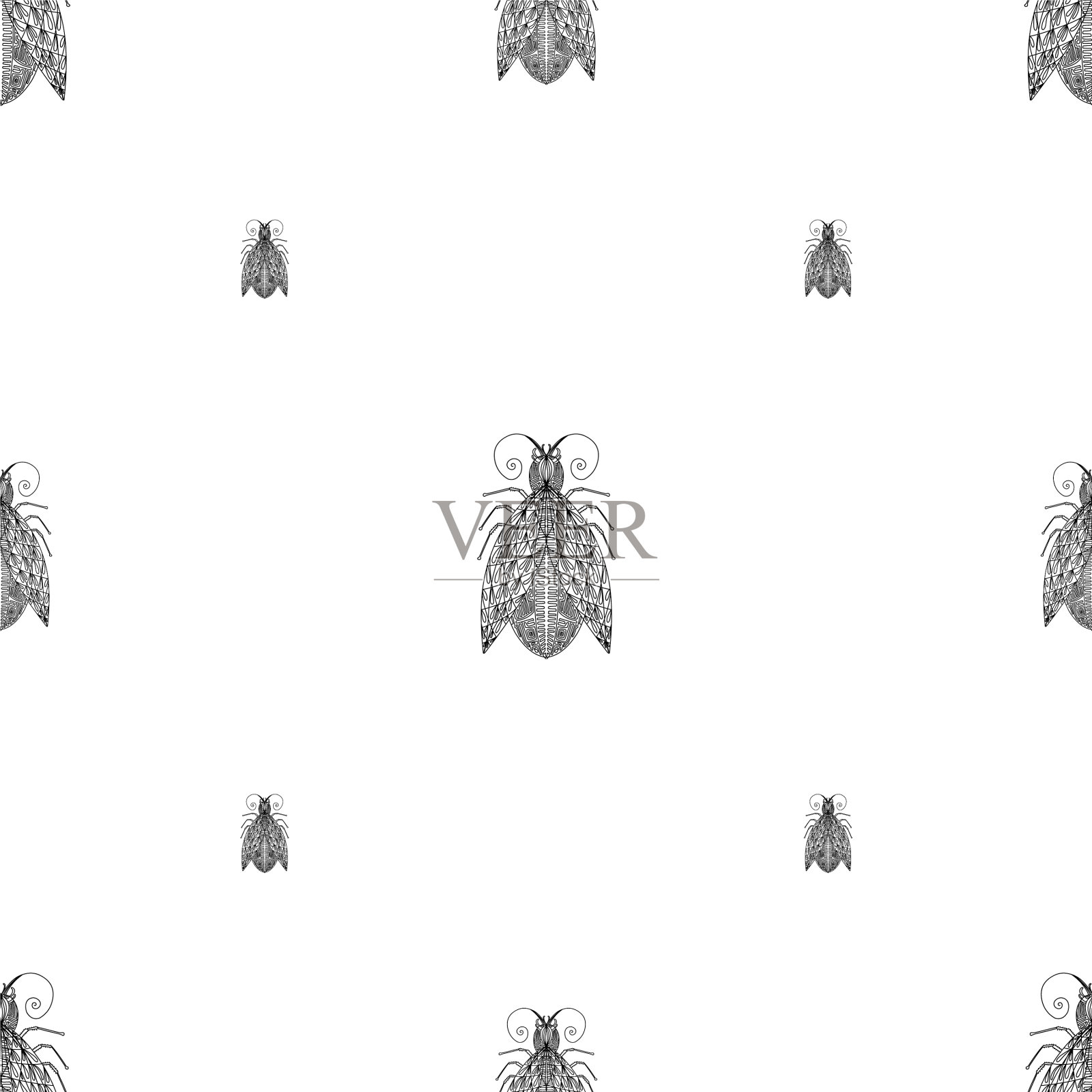 夏天的图案有虫子和蝴蝶插画图片素材