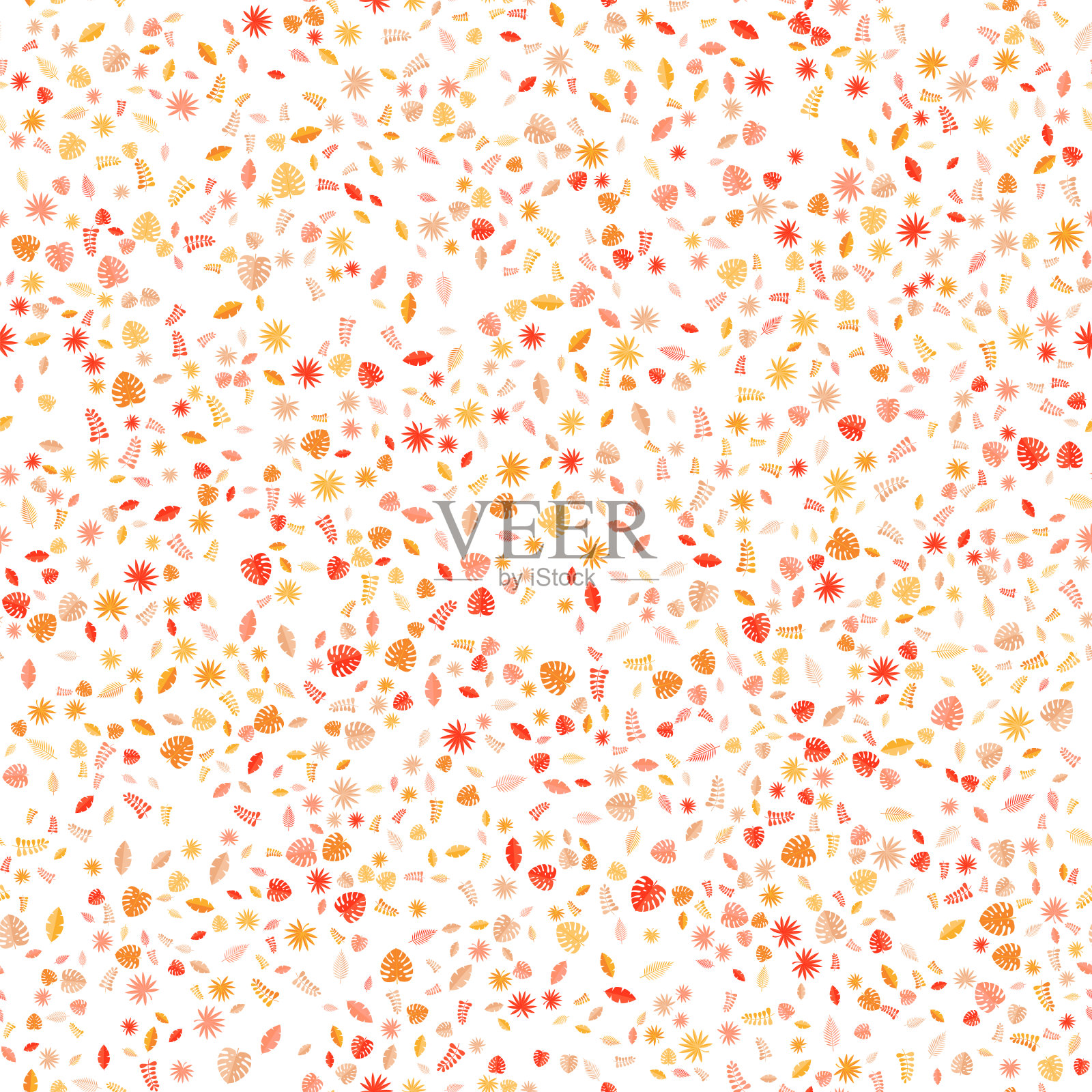 夏天的热带叶子孤立在白色的背景上。无缝模式。矢量图插画图片素材